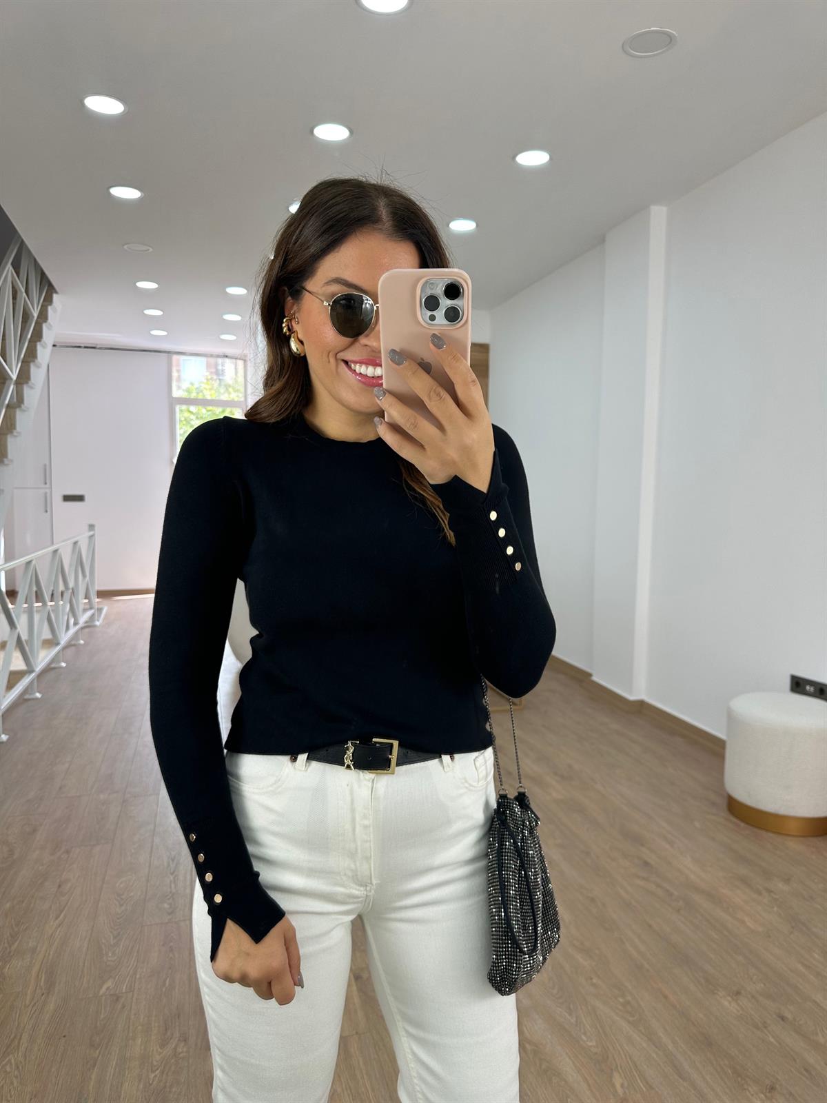 Dilvin Kol Ortası Droplu Triko-Siyah