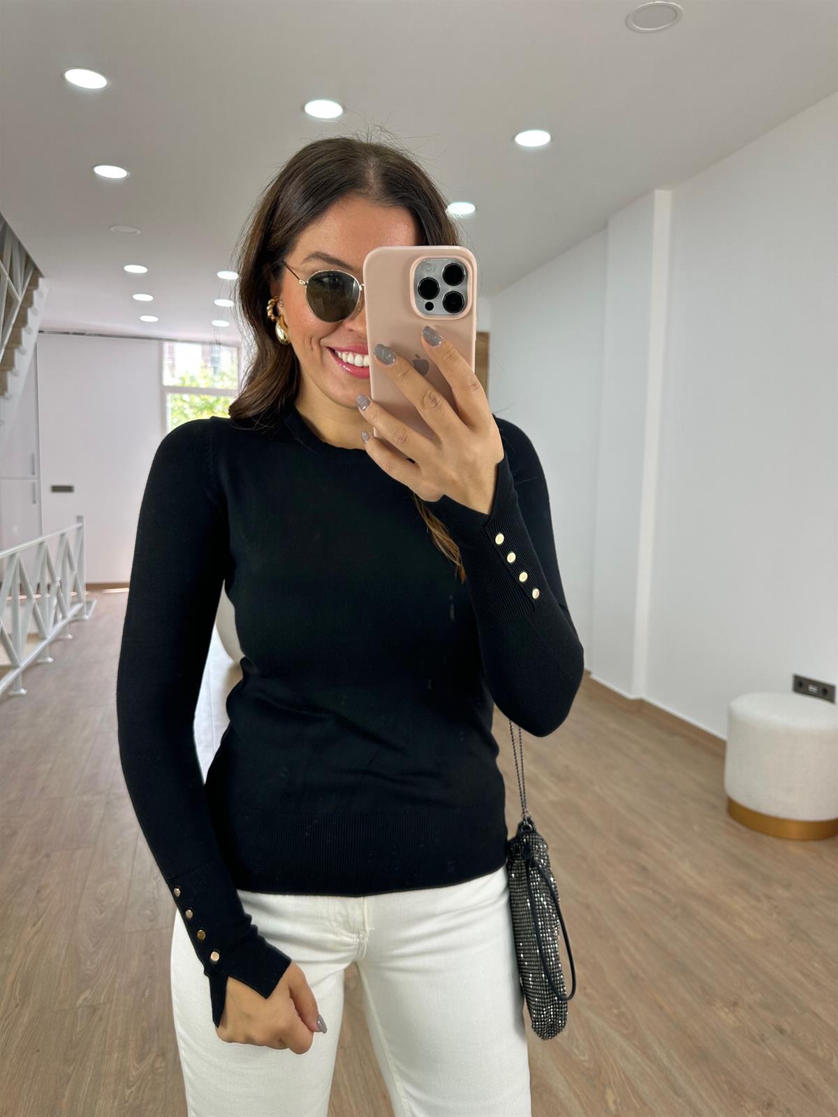 Dilvin Kol Ortası Droplu Triko-Siyah