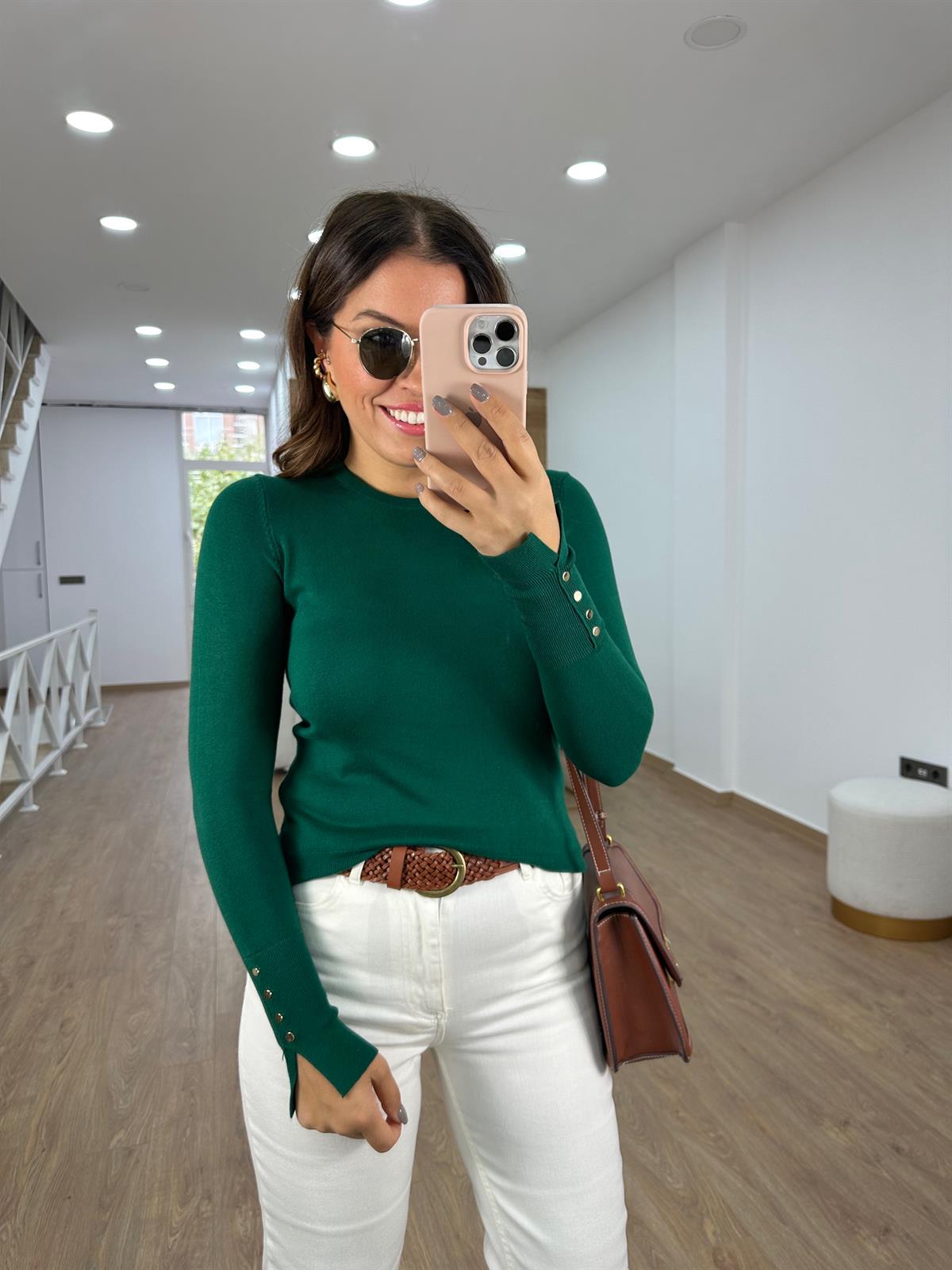 Dilvin Kol Ortası Droplu Triko-Zümrüt