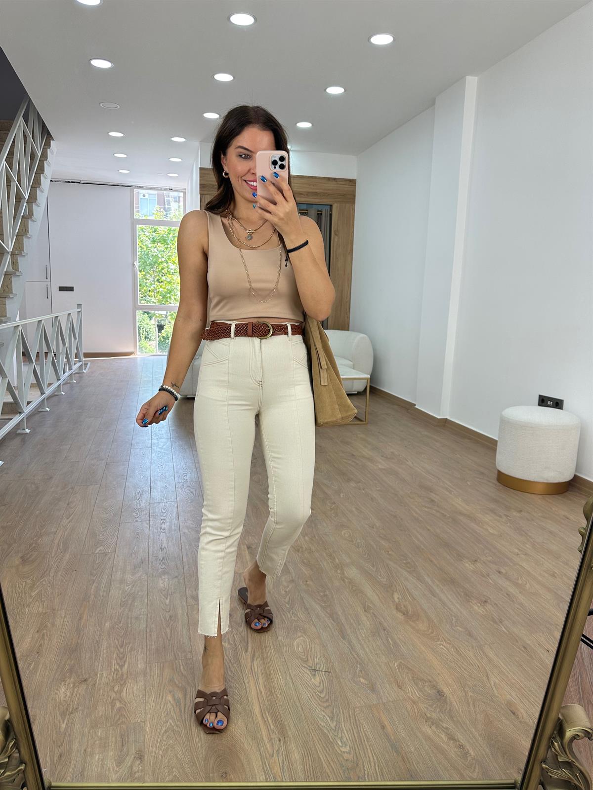 Dilvin Önü Yırtmaçlı Likralı Jean-Ekru