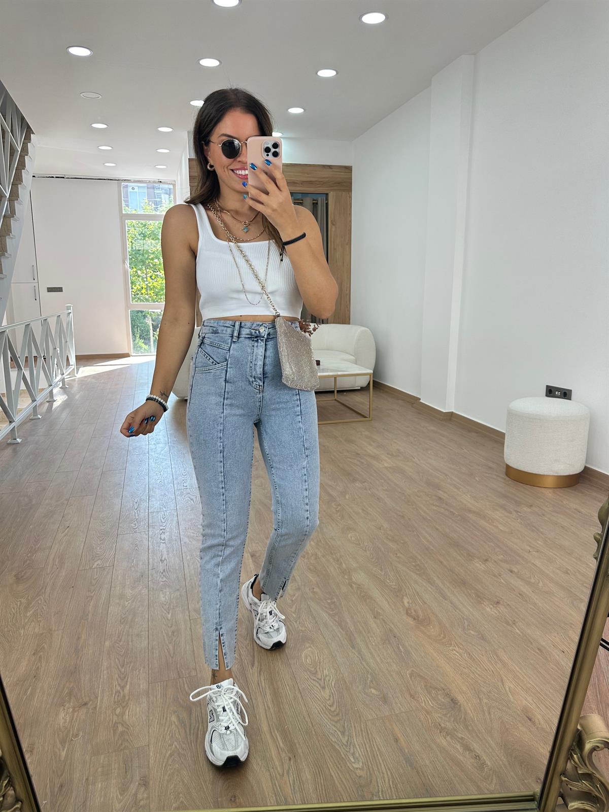 Dilvin Önü Yırtmaçlı Likralı Jean-Mavi