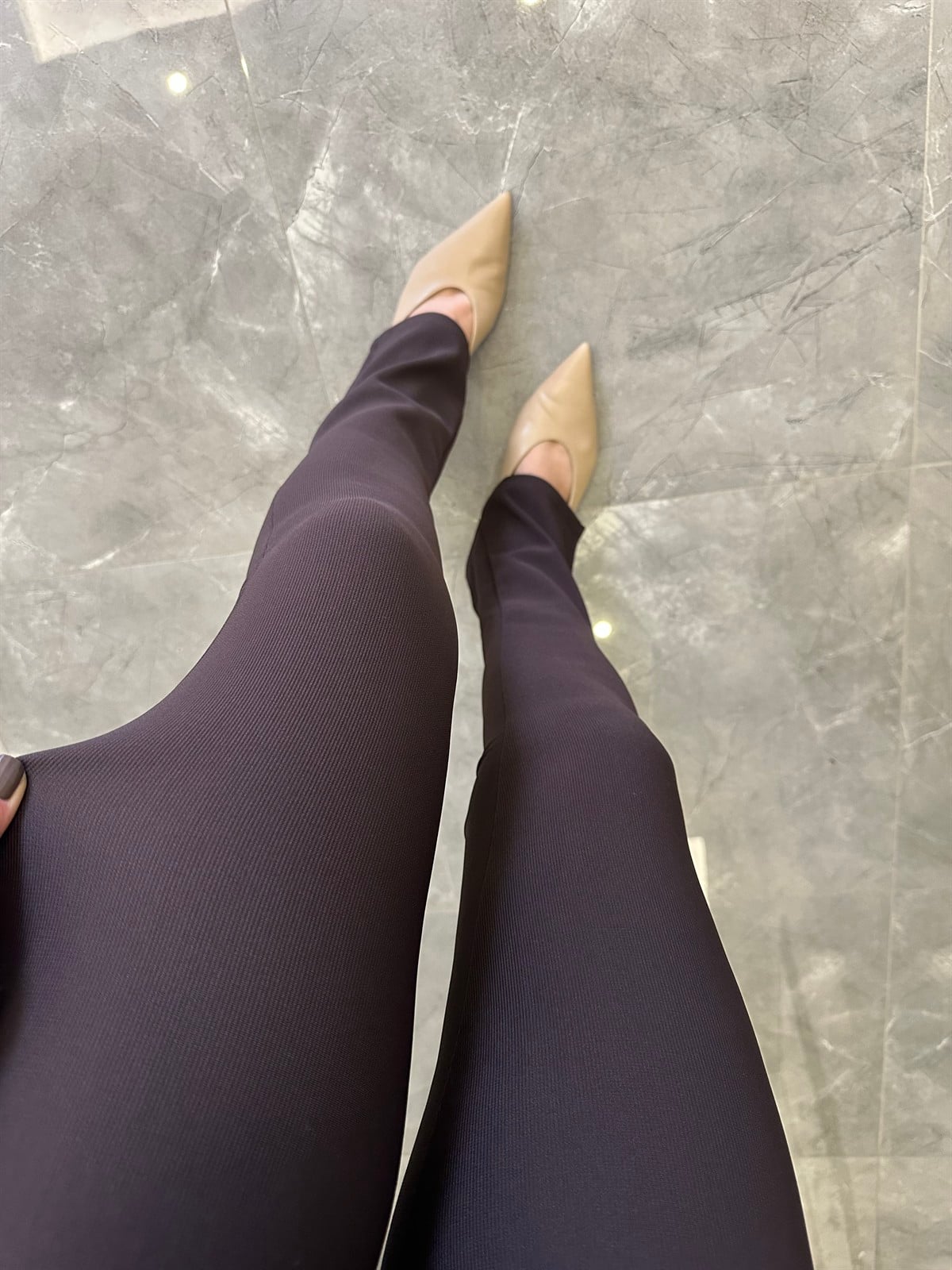 Dilvin Paçası Yırtmaçlı Ottoman Tayt - Kahverengi