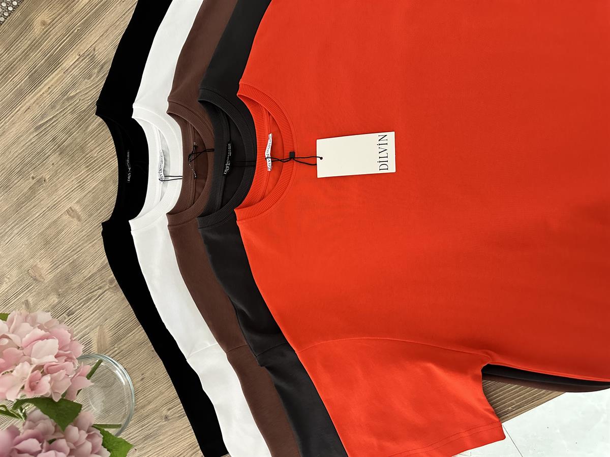 Dilvin Pamuklu Oversize Tişört-Kahverengi