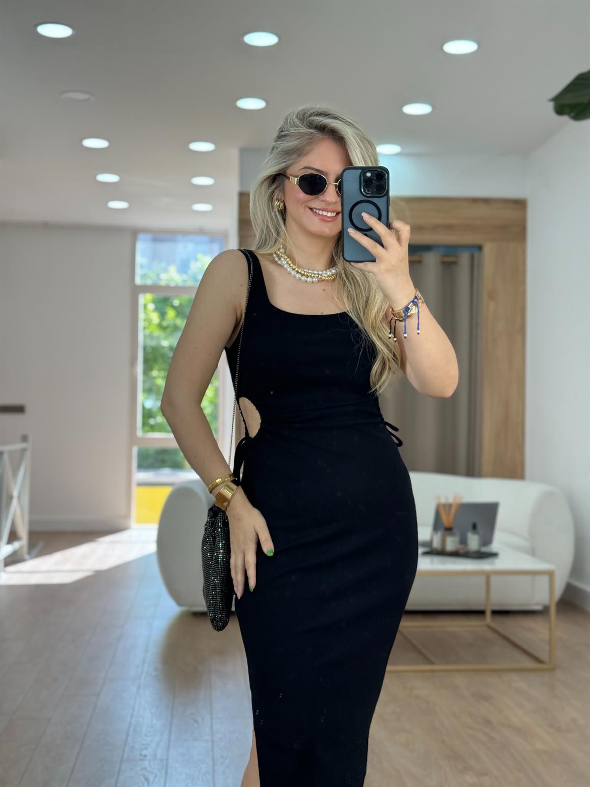 Dilvin Pencere Detaylı Uzun Elbise