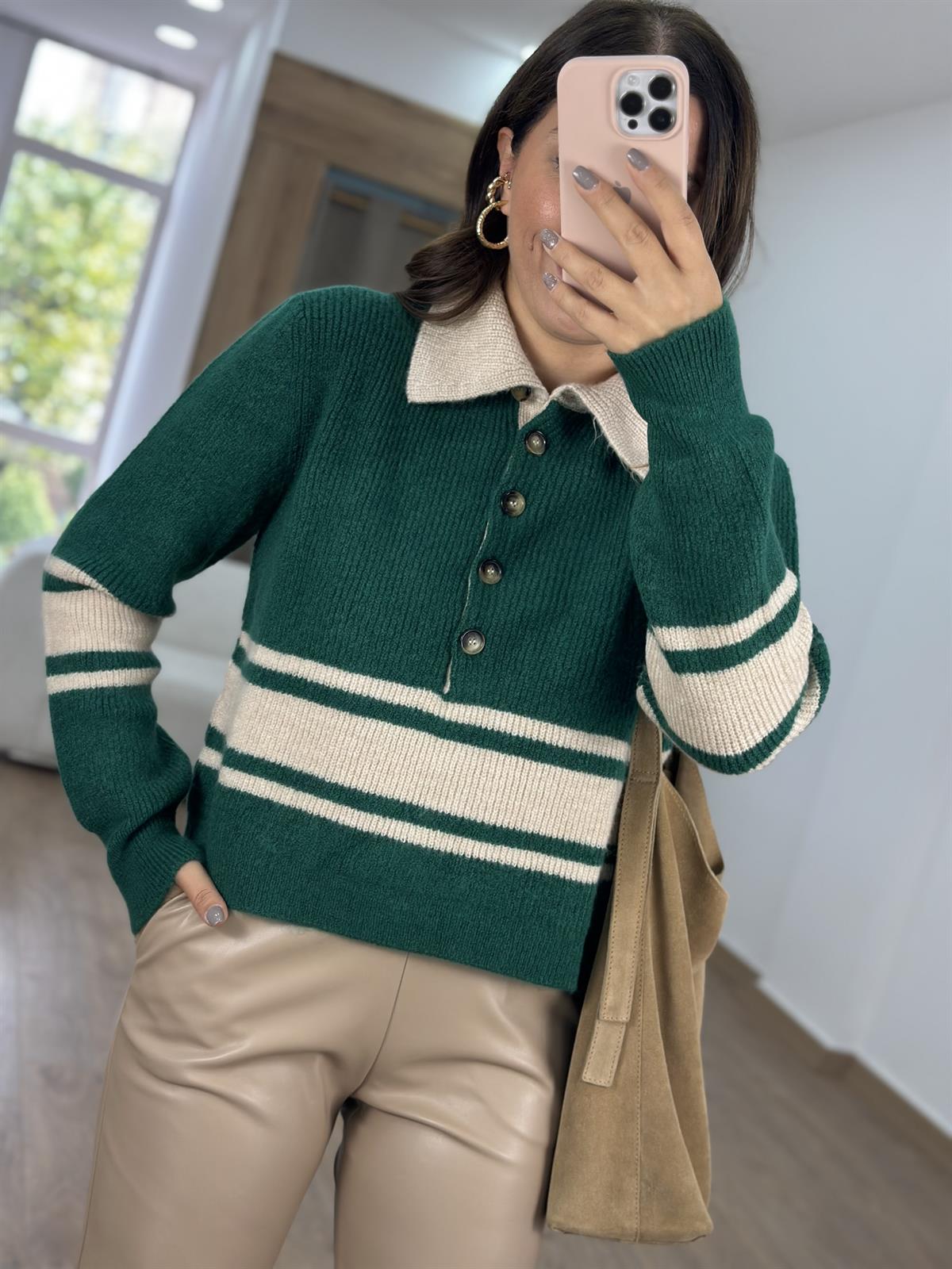 Dilvin Polo Yaka Çizgili Kazak