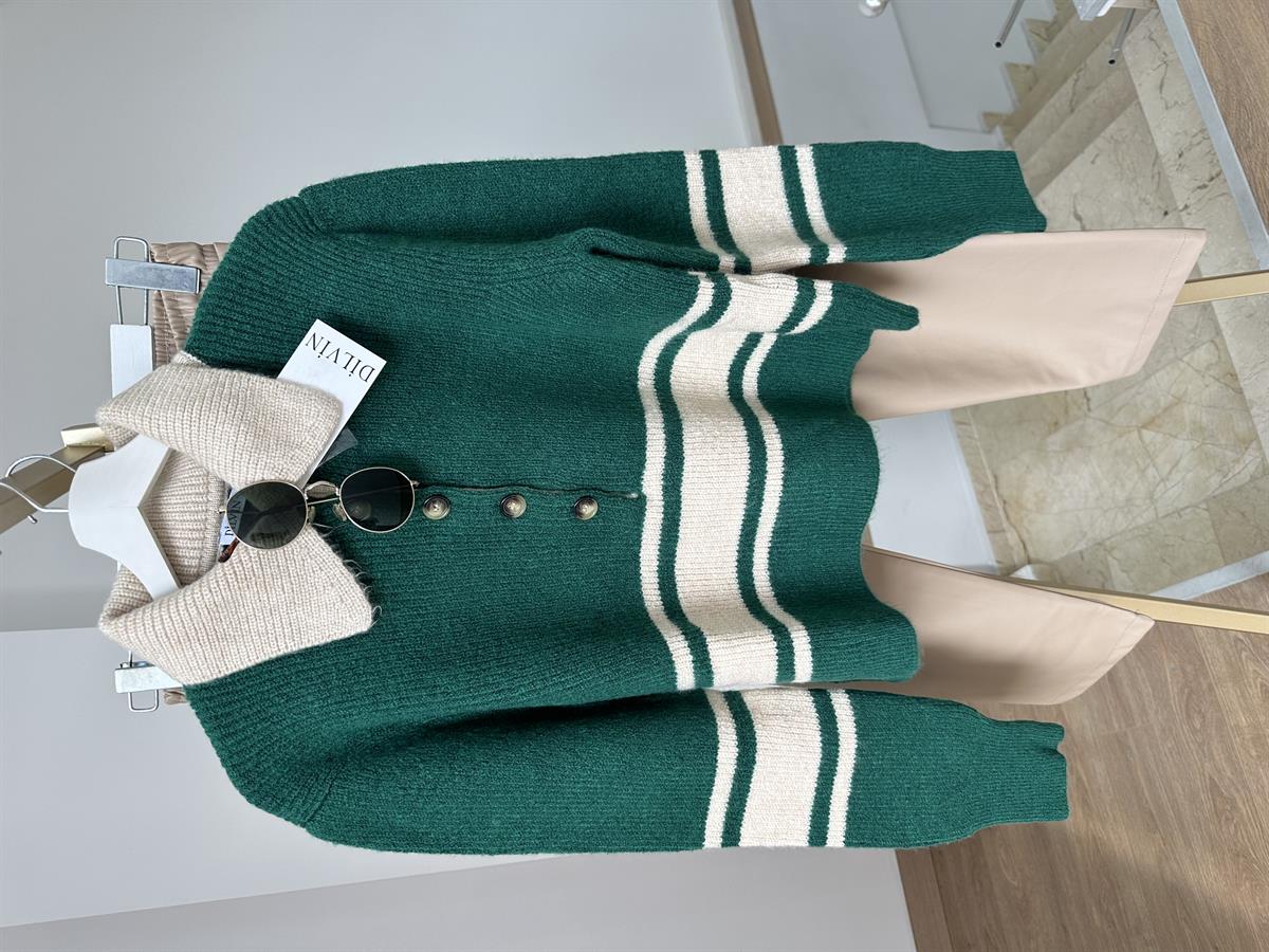 Dilvin Polo Yaka Çizgili Kazak