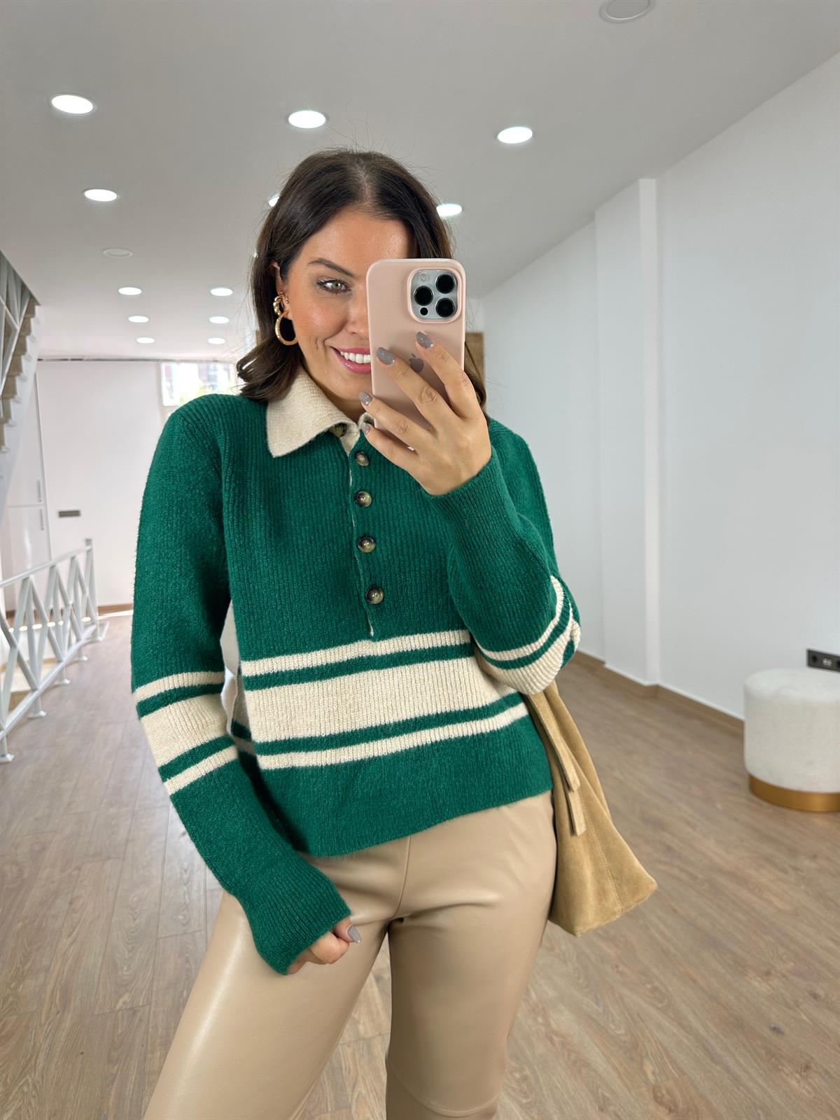 Dilvin Polo Yaka Çizgili Kazak