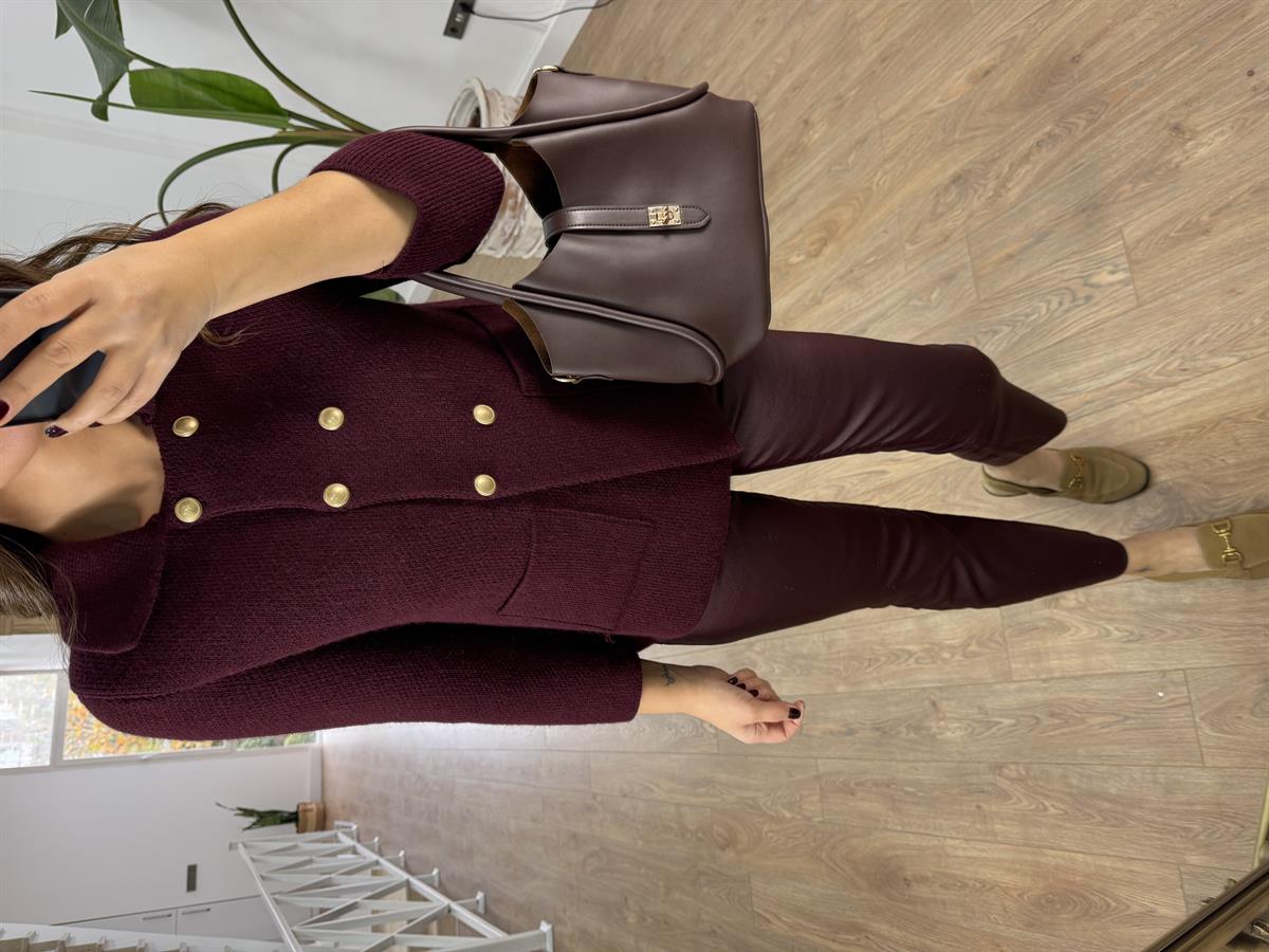 Dilvin Polo Yaka Düğmeli Cepli Triko Hırka - Bordo