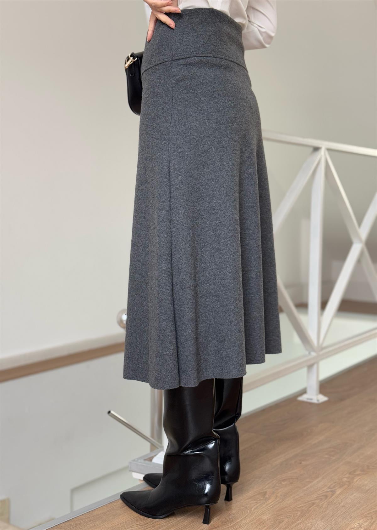 Dilvin Selanik Midi Etek - Antrasit