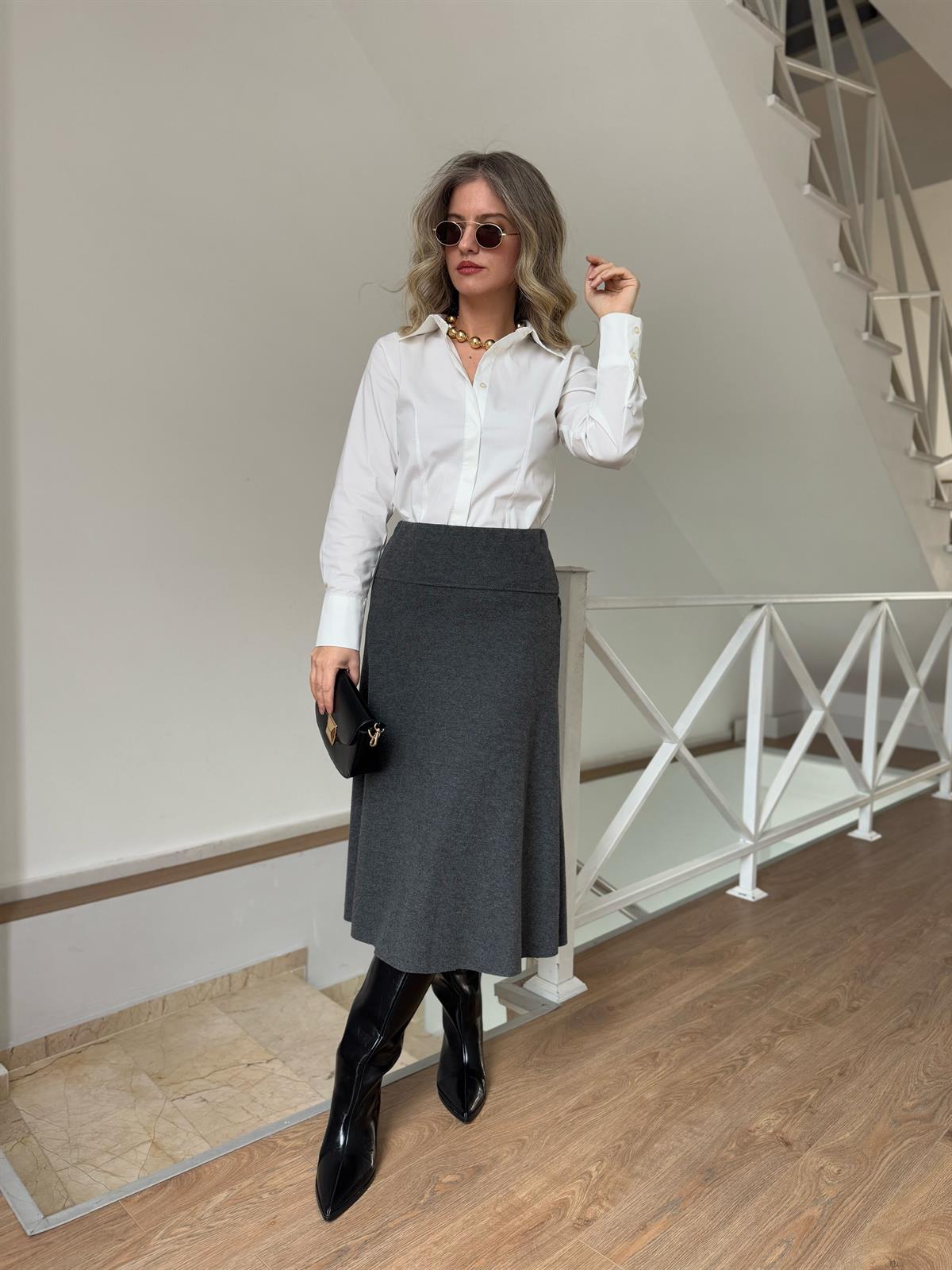 Dilvin Selanik Midi Etek - Antrasit