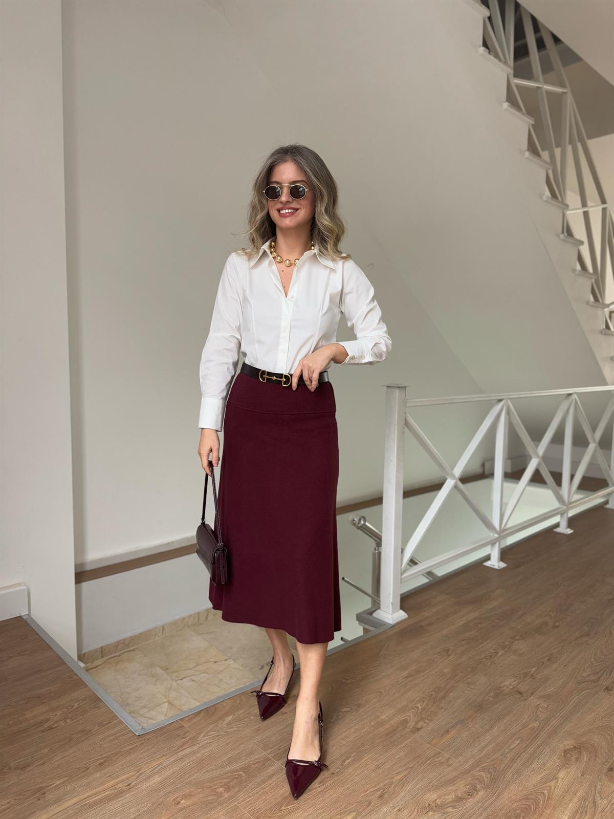 Dilvin Selanik Midi Etek - Bordo