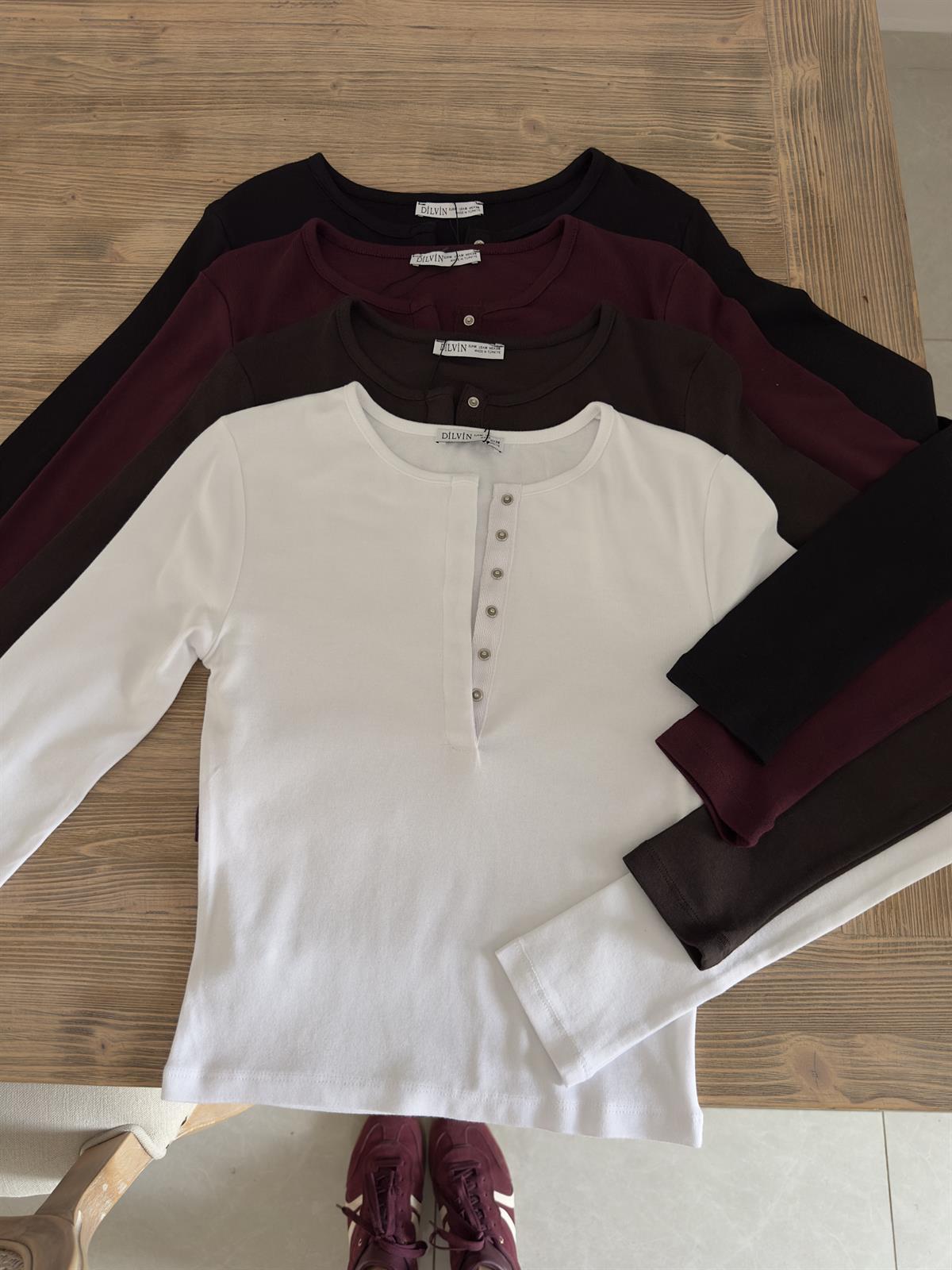 Dilvin Uzun Kollu Çıtçıt Düğmeli Top - Beyaz