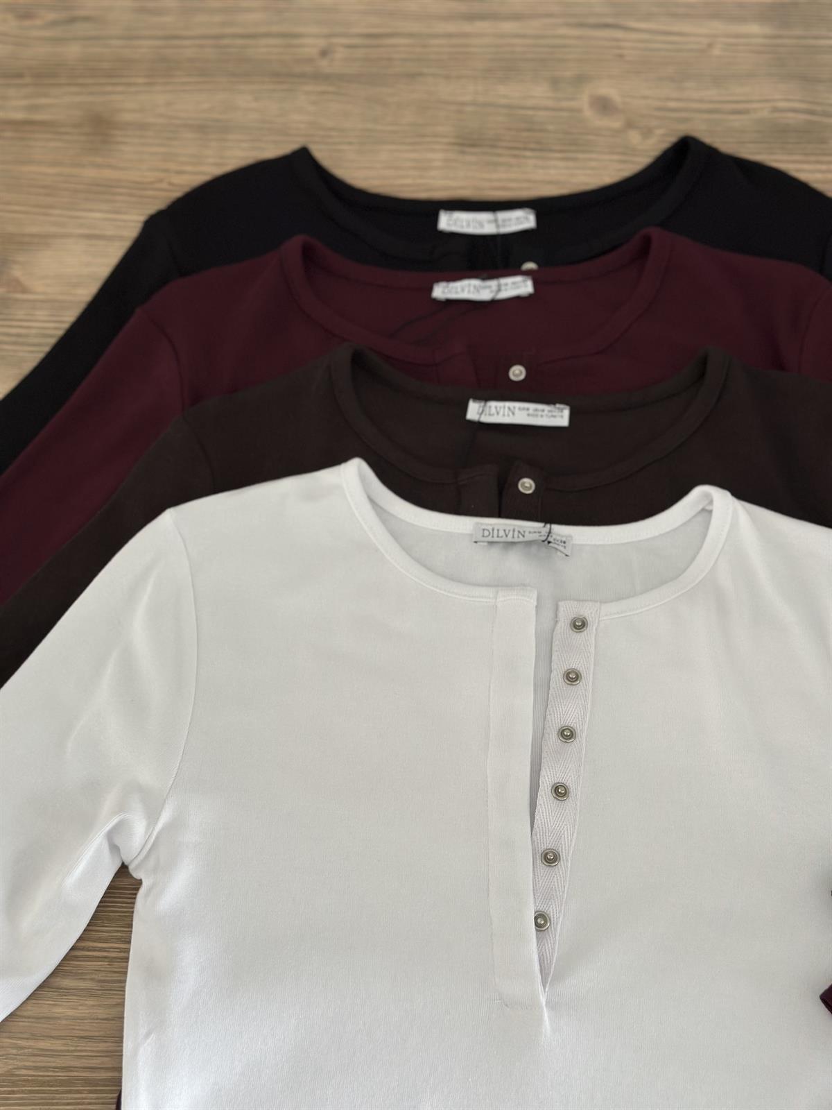 Dilvin Uzun Kollu Çıtçıt Düğmeli Top - Kahverengi