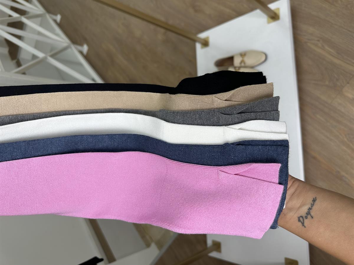 Dilvin V Yaka Kolu Yırtmaçlı Triko-Füme