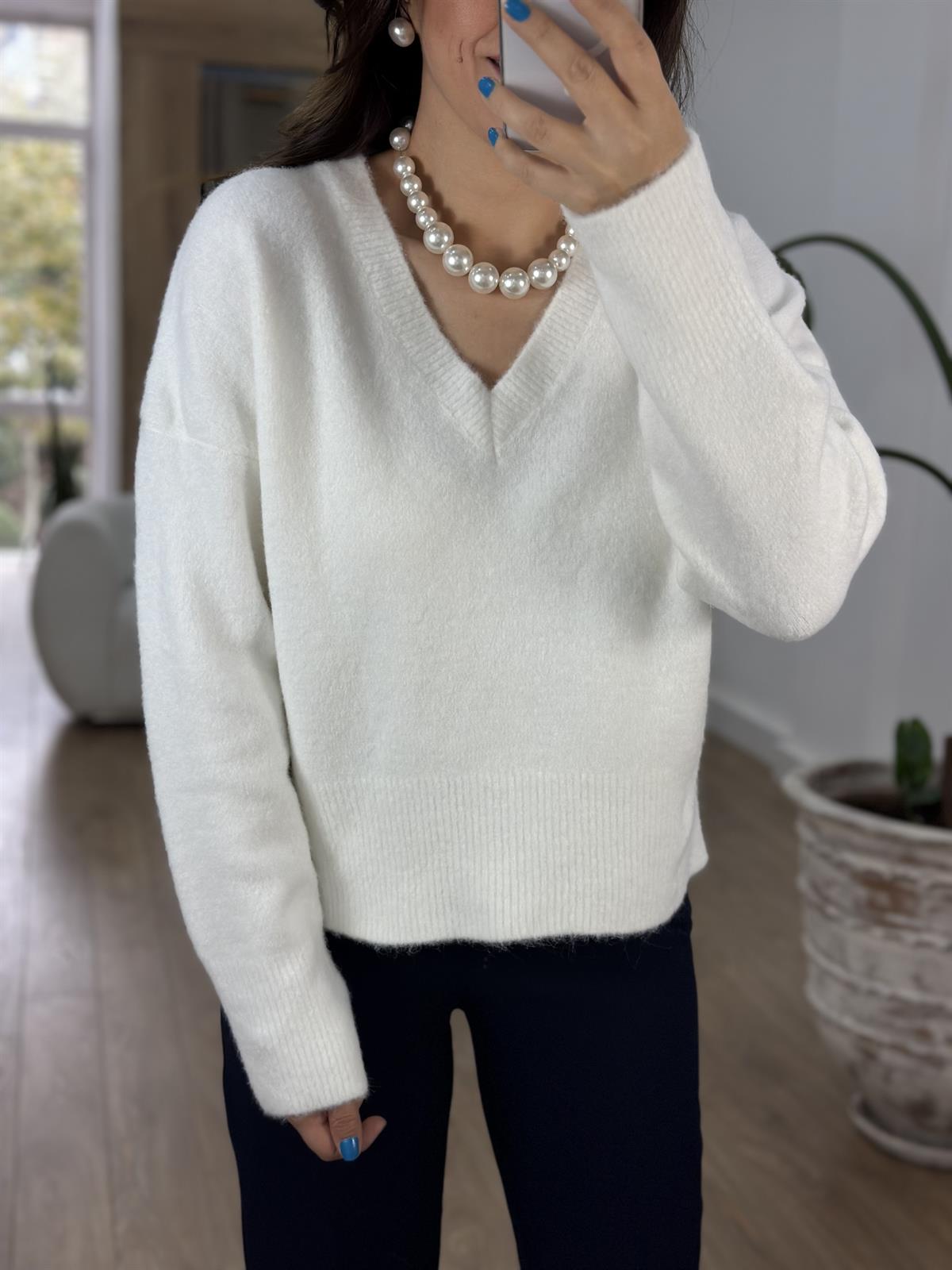 Dilvin V Yaka Yumuşak Dokulu Kazak