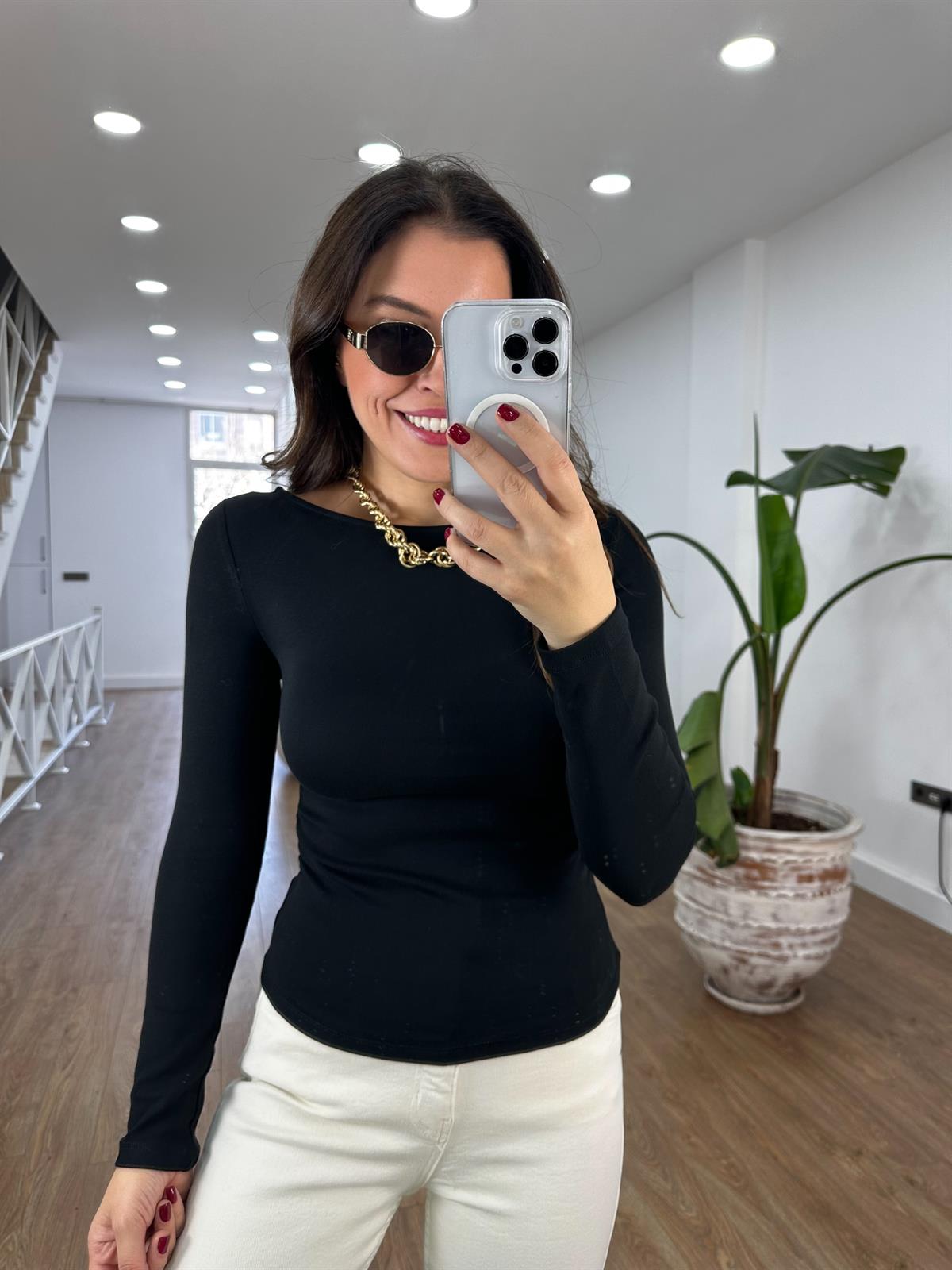 Dilvin Yanı Büzgülü Pamuklu Bluz - Siyah