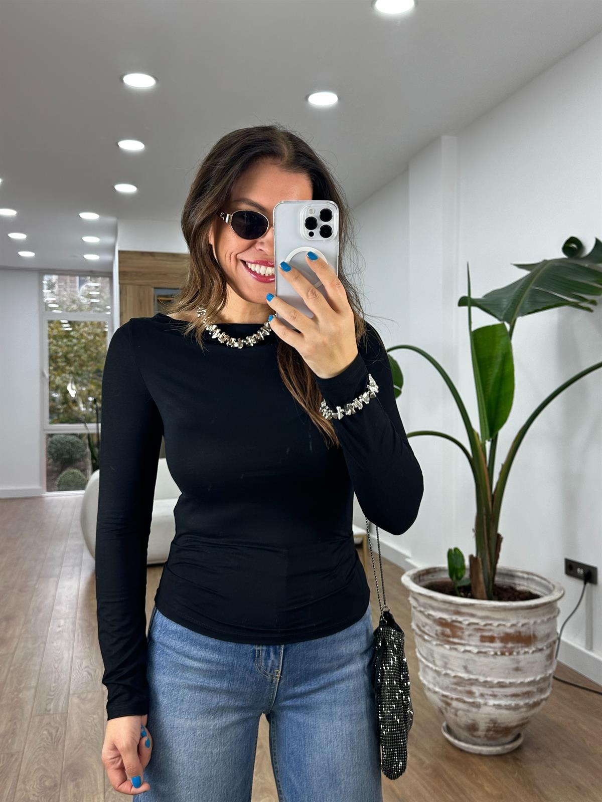 Dilvin Yanı Büzgülü Uzun Kol Basic-Siyah