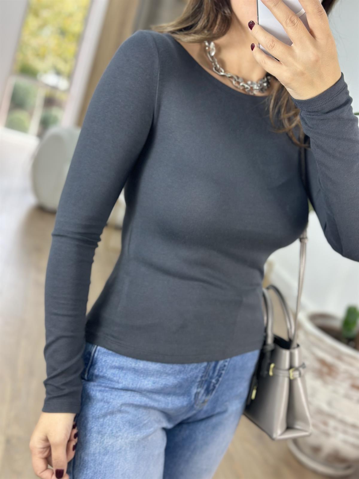 Dilvin Kayık Yaka Uzun Kol Basic -  Antrasit