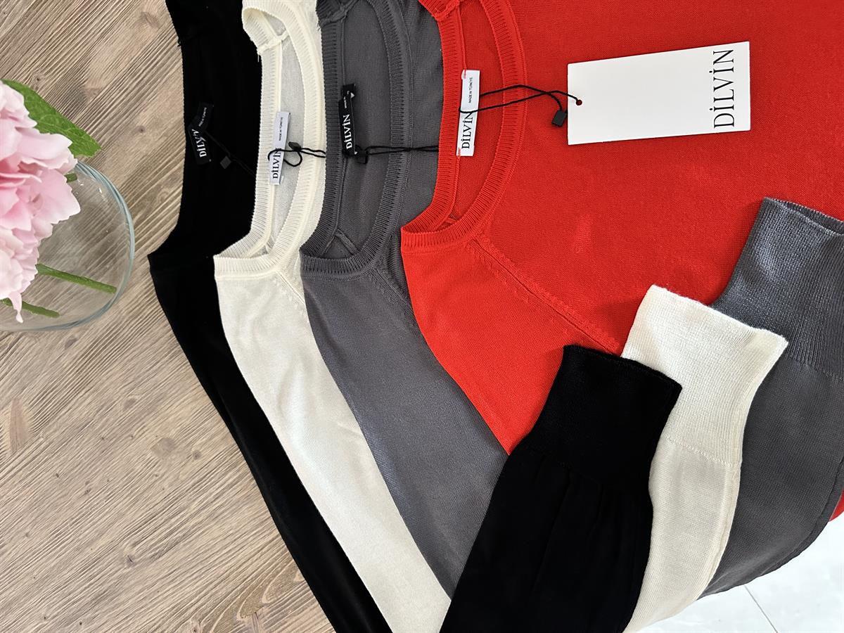 Dilvin Yanı Yırtmaçlı İnce Triko--Gri