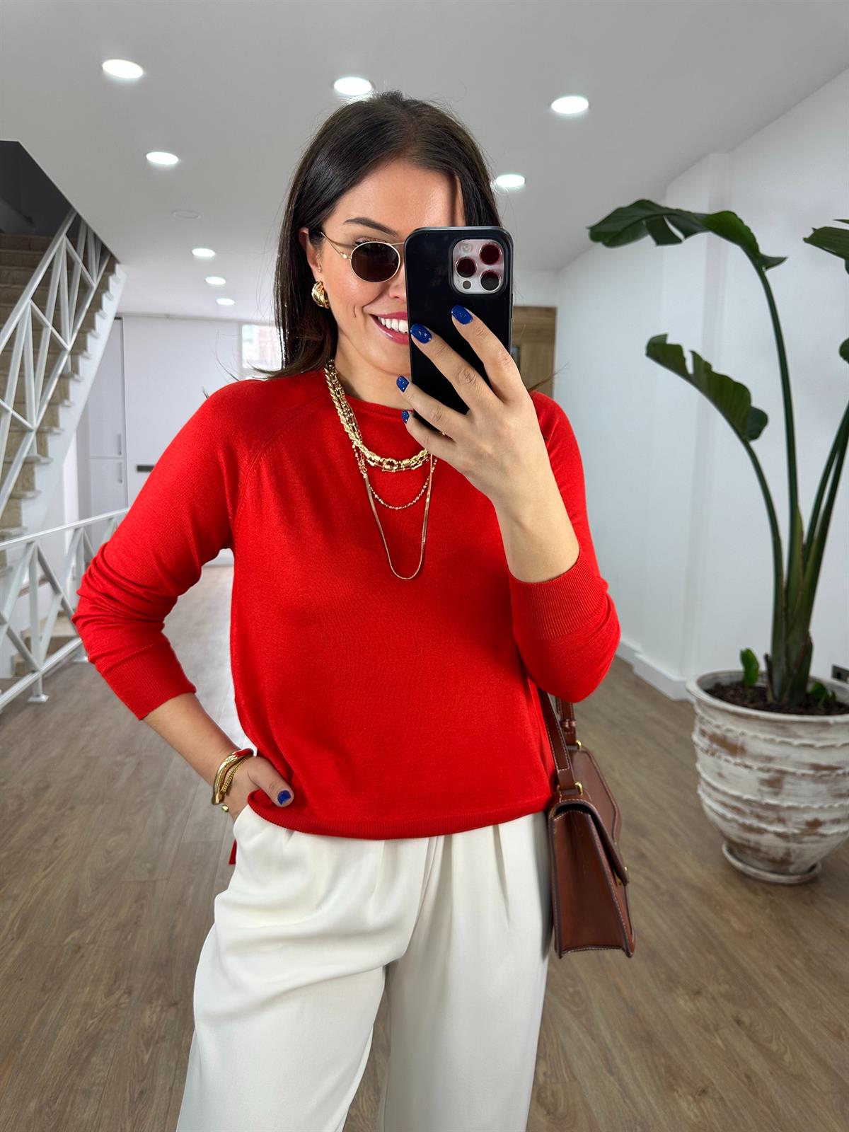 Dilvin Yanı Yırtmaçlı İnce Triko-Kırmızı