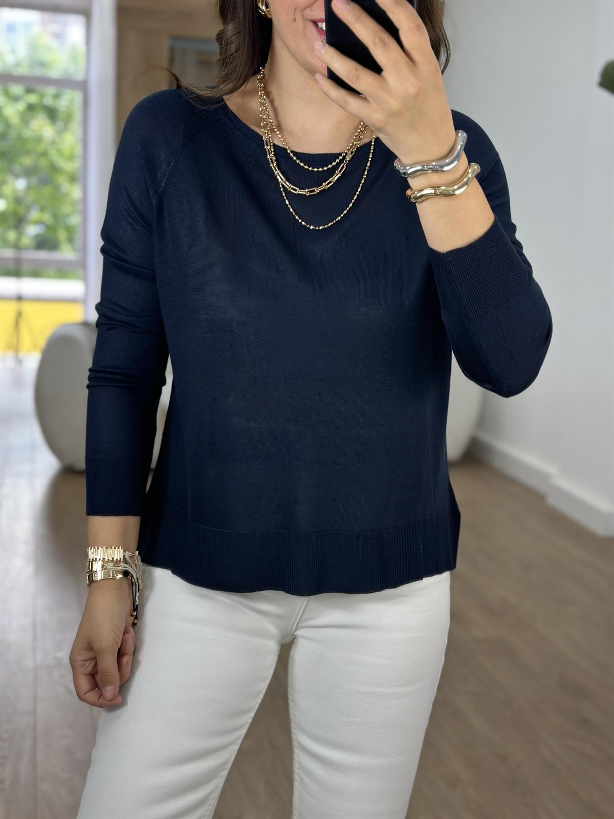 Dilvin Yanı Yırtmaçlı İnce Triko-Lacivert