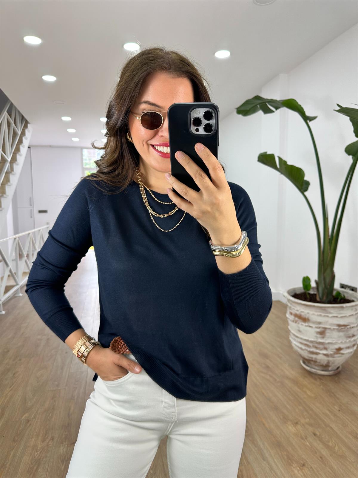 Dilvin Yanı Yırtmaçlı İnce Triko-Lacivert