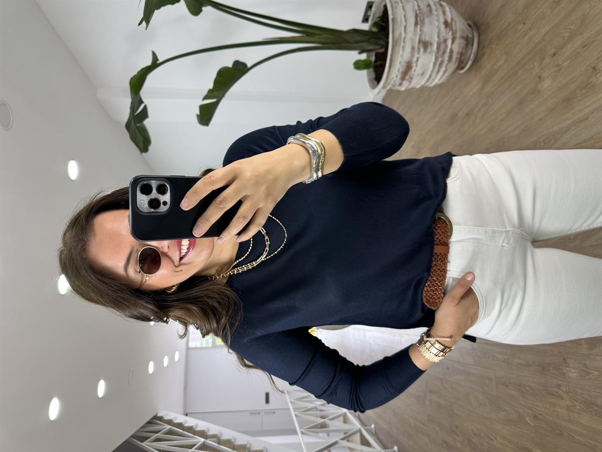 Dilvin Yanı Yırtmaçlı İnce Triko-Lacivert