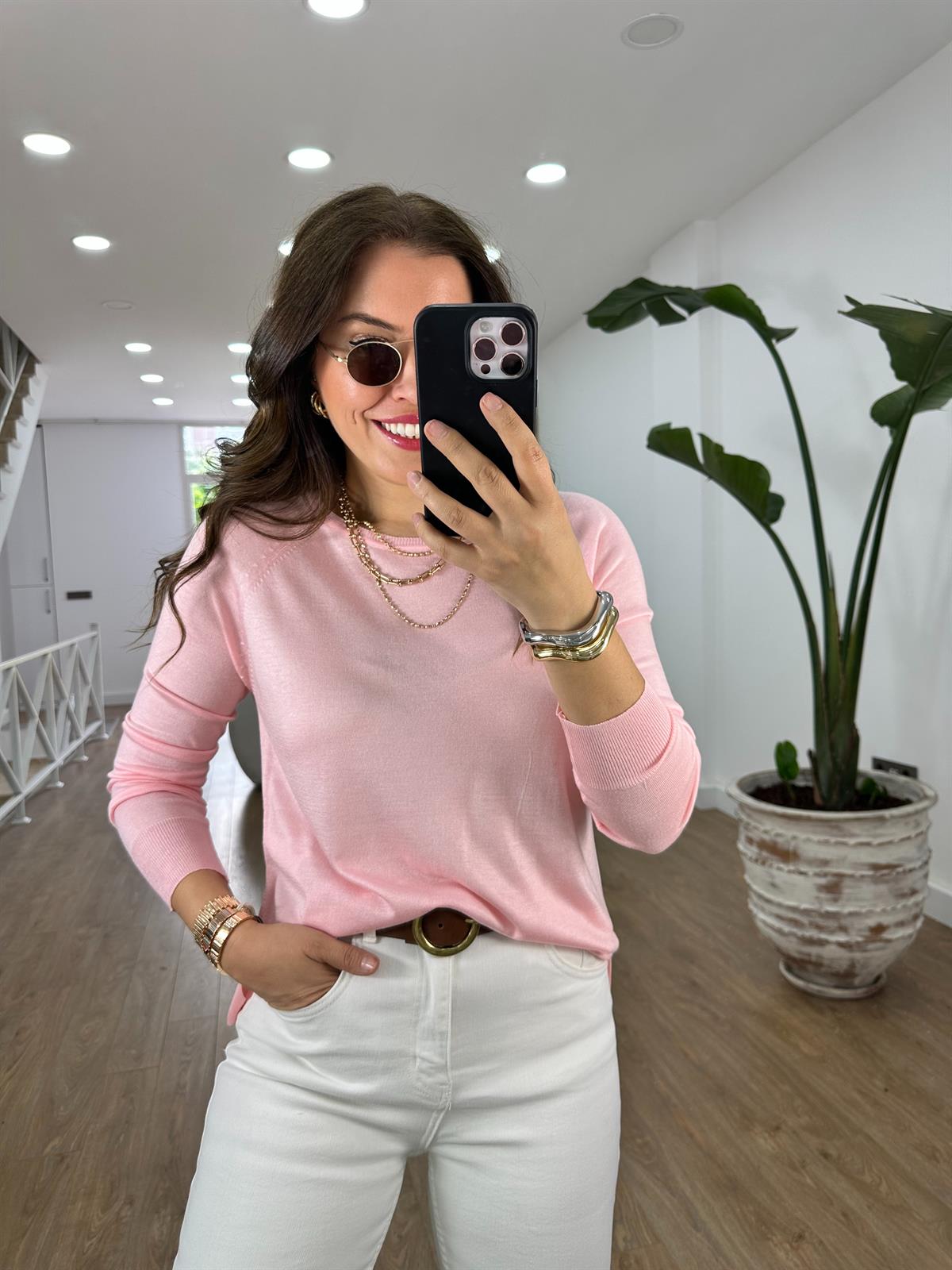 Dilvin Yanı Yırtmaçlı İnce Triko-Pembe