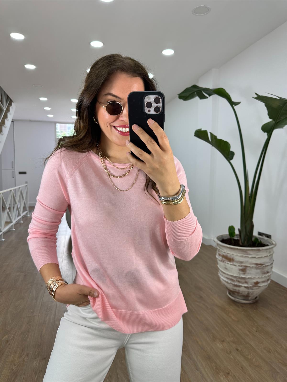 Dilvin Yanı Yırtmaçlı İnce Triko-Pembe