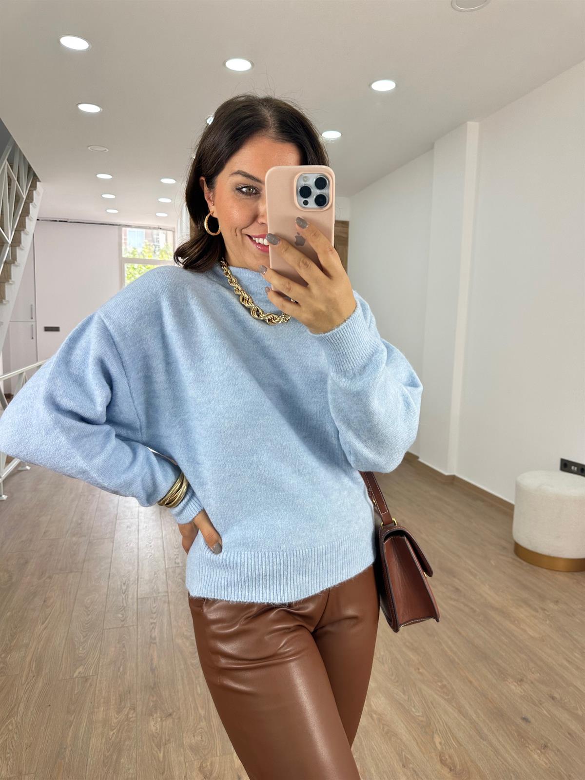 Dilvin Yarasa Kol Yumoş Kazak -Mavi