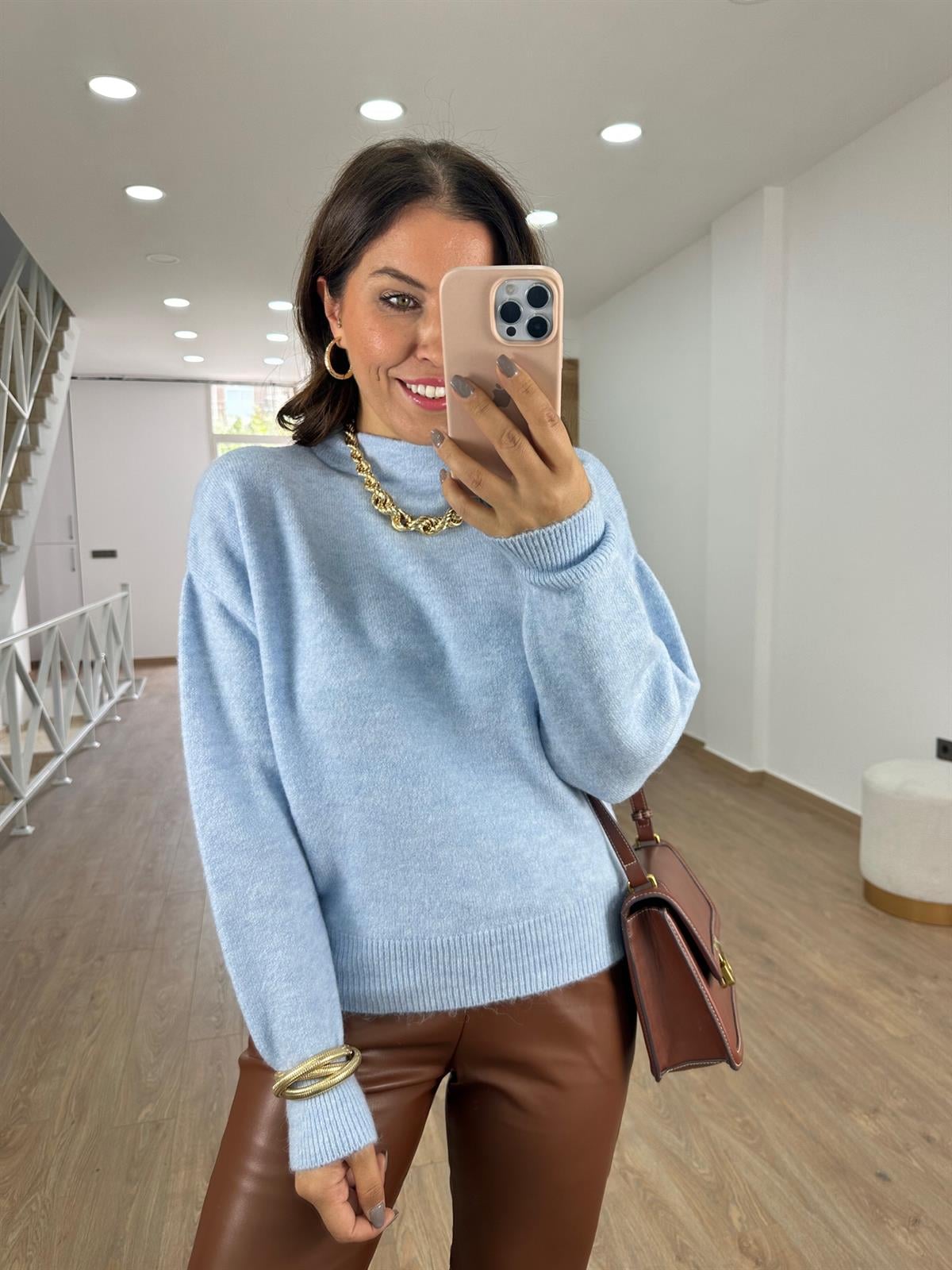 Dilvin Yarasa Kol Yumoş Kazak -Mavi