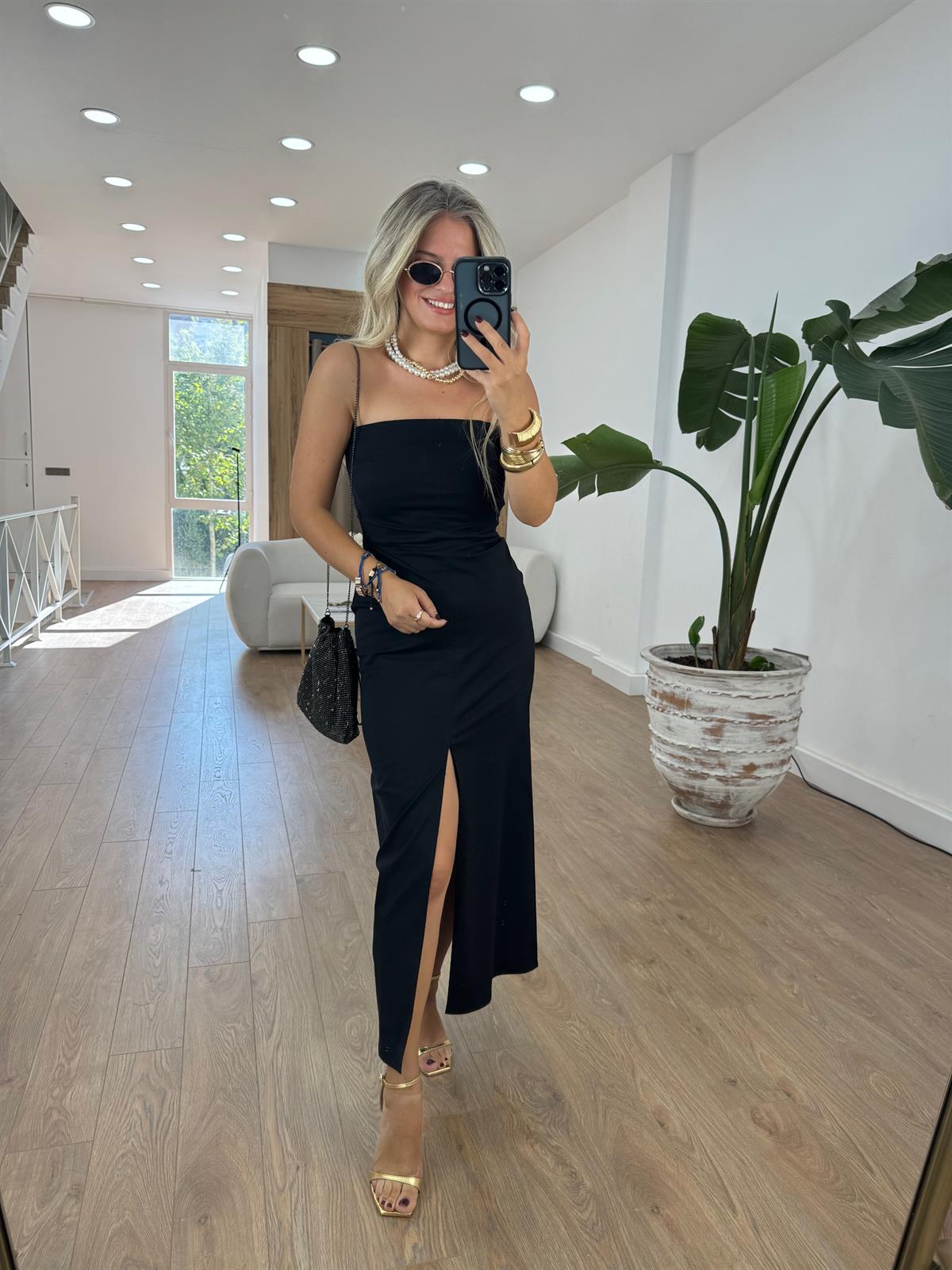 Dilvin Yırtmaç Detaylı Straplez Elbise