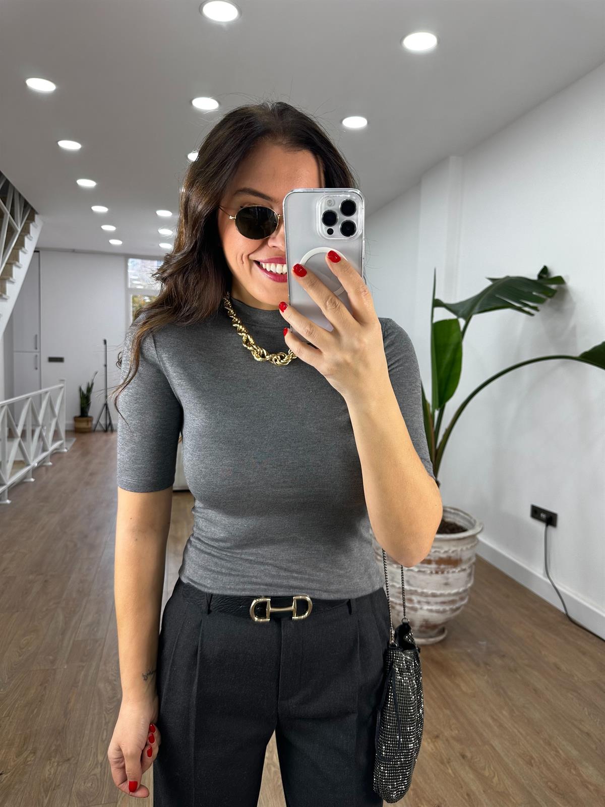 Dilvin Yüksek Yakalı Tshirt - Antrasit