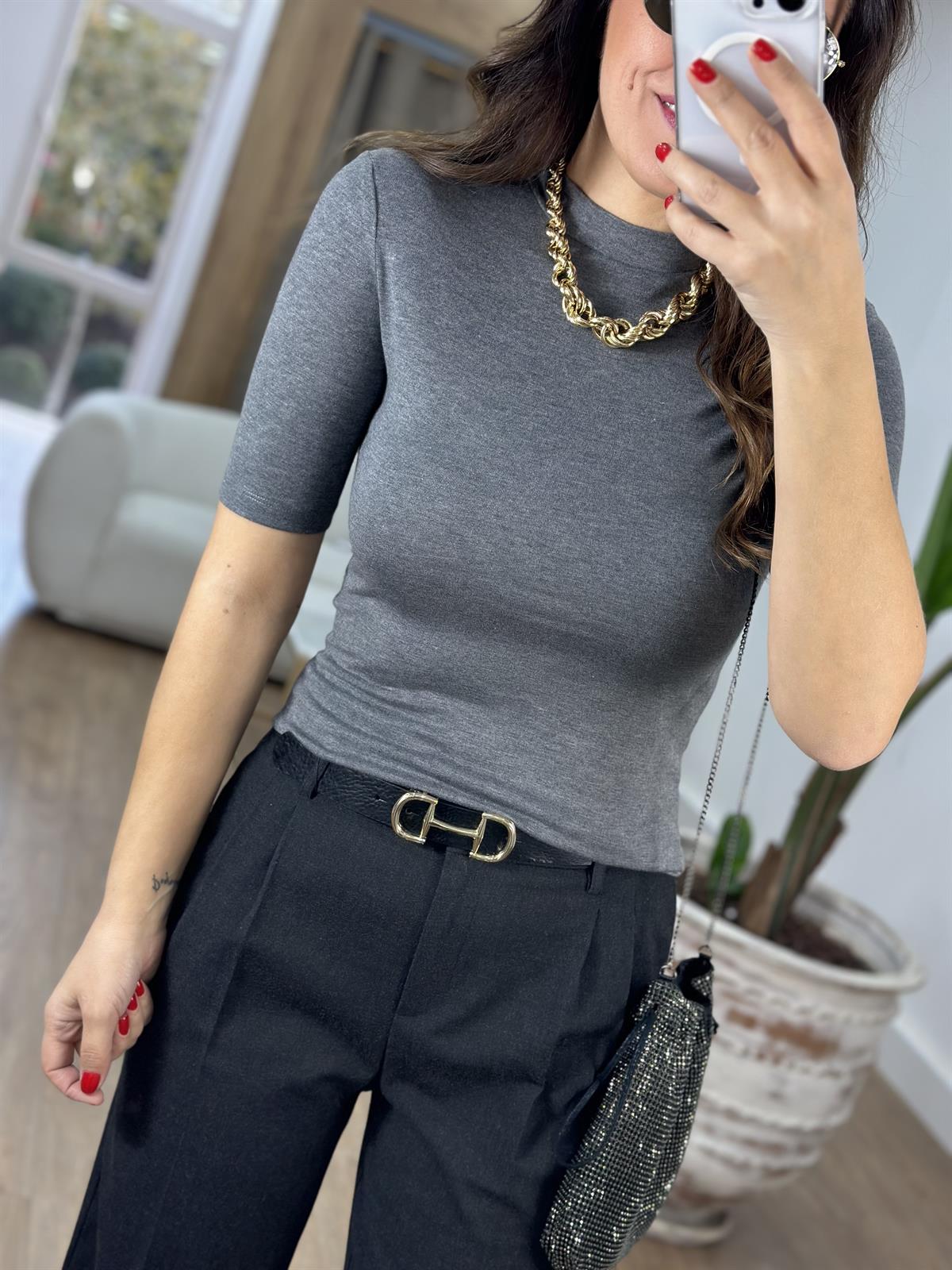 Dilvin Yüksek Yakalı Tshirt - Antrasit