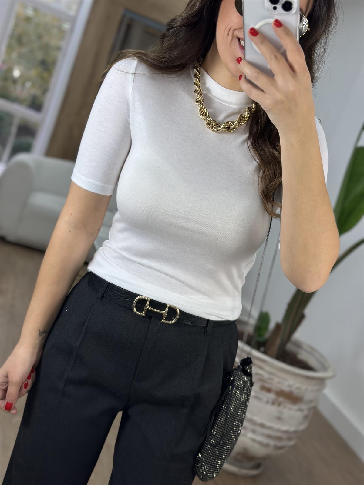 Dilvin Yüksek Yakalı Tshirt - Beyaz