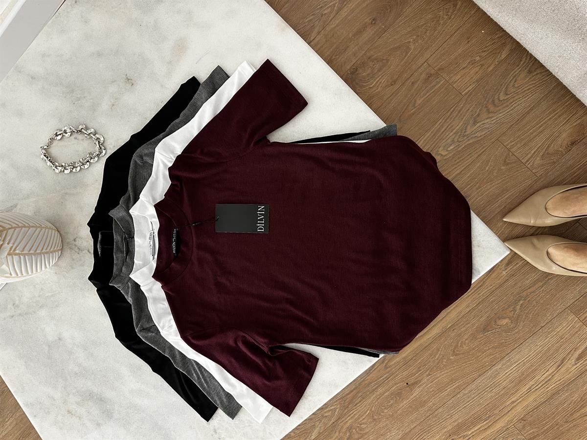 Dilvin Yüksek Yakalı Tshirt - Bordo