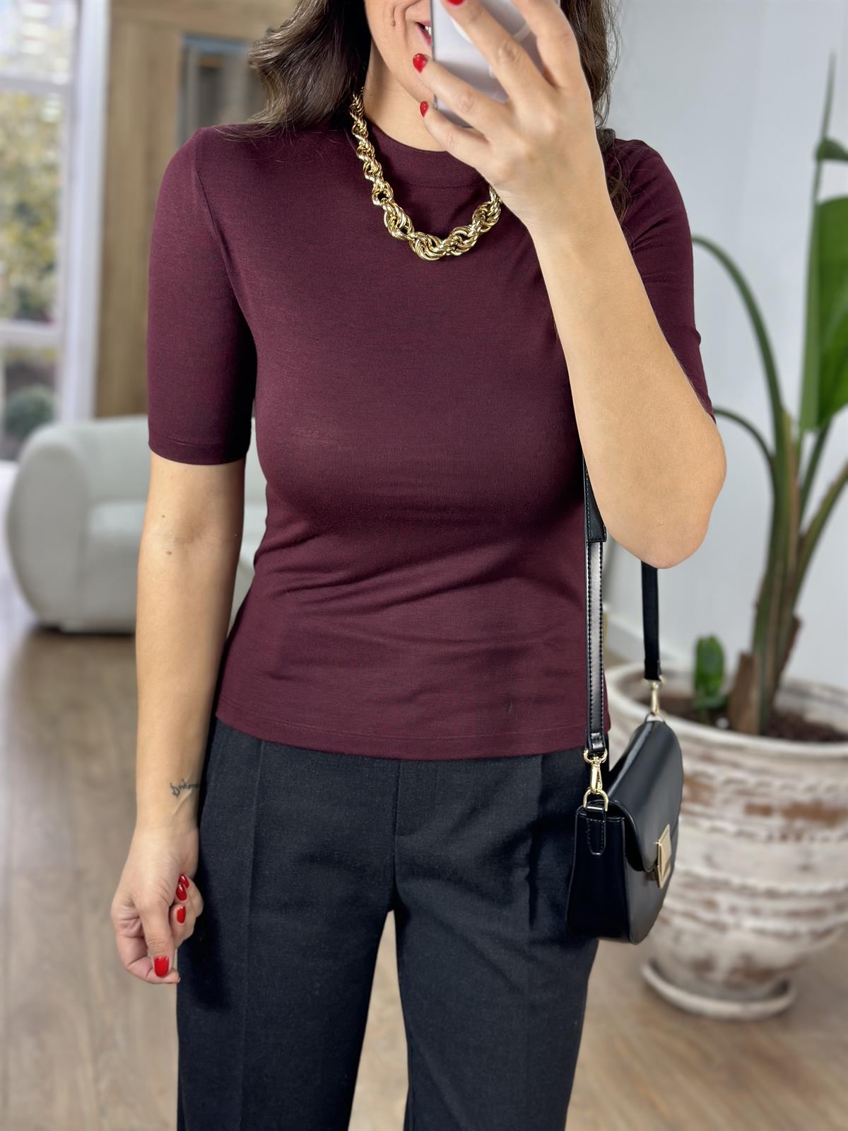 Dilvin Yüksek Yakalı Tshirt - Bordo