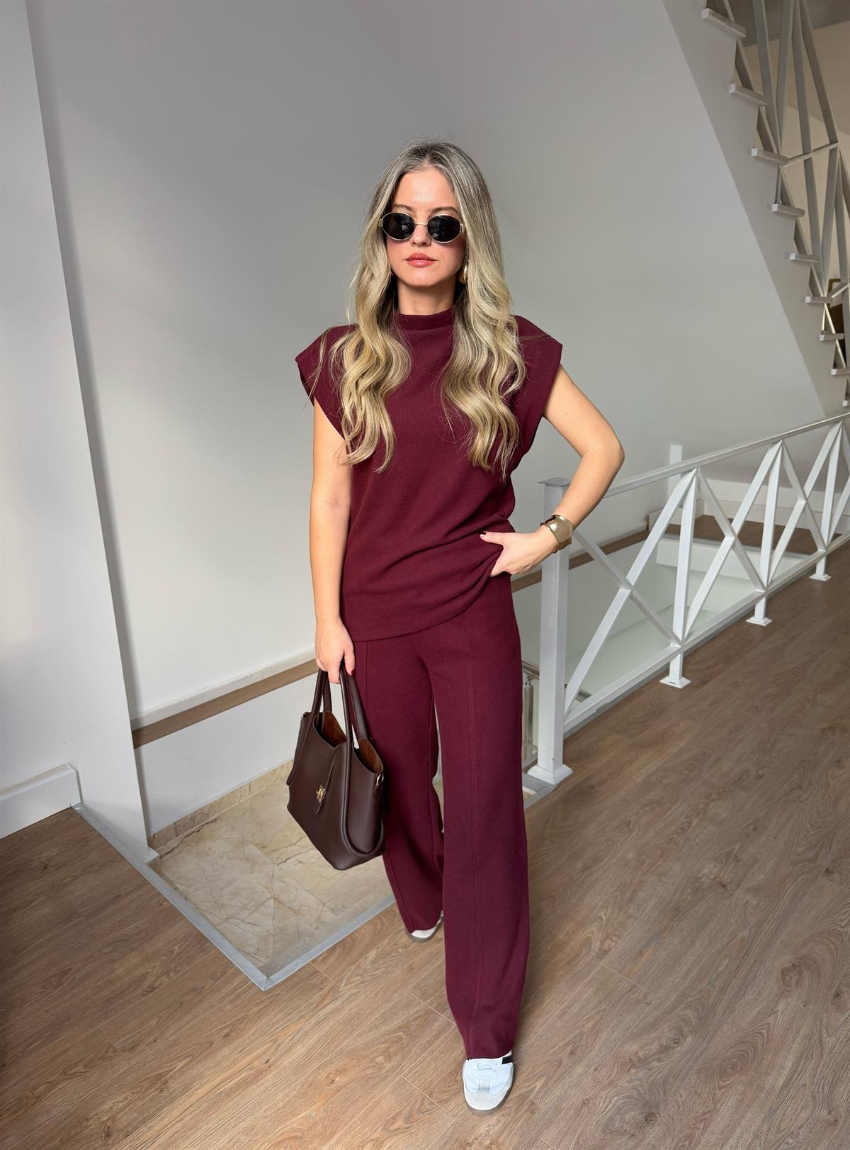 Dilvin Yumuşacık Dokulu Örme Takım - Bordo