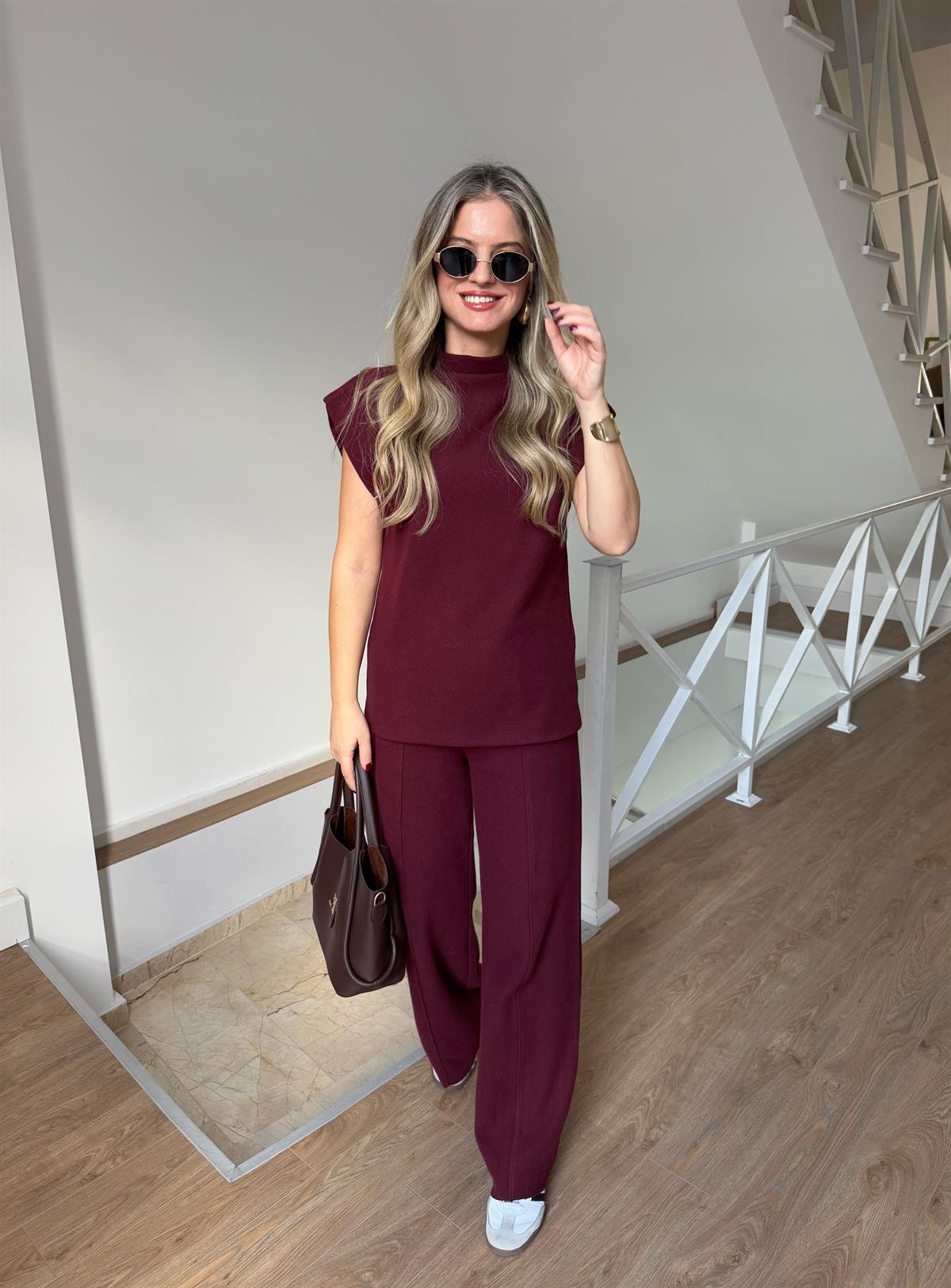 Dilvin Yumuşacık Dokulu Örme Takım - Bordo