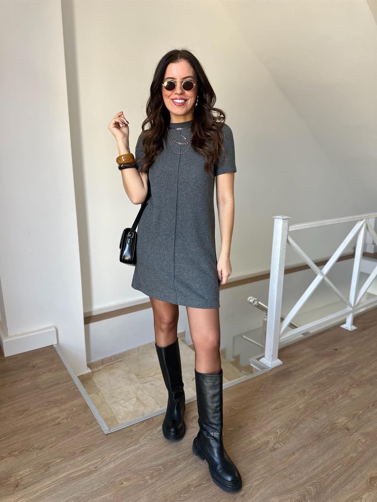 Dilvin Yumuşak Mini Elbise - Antrasit