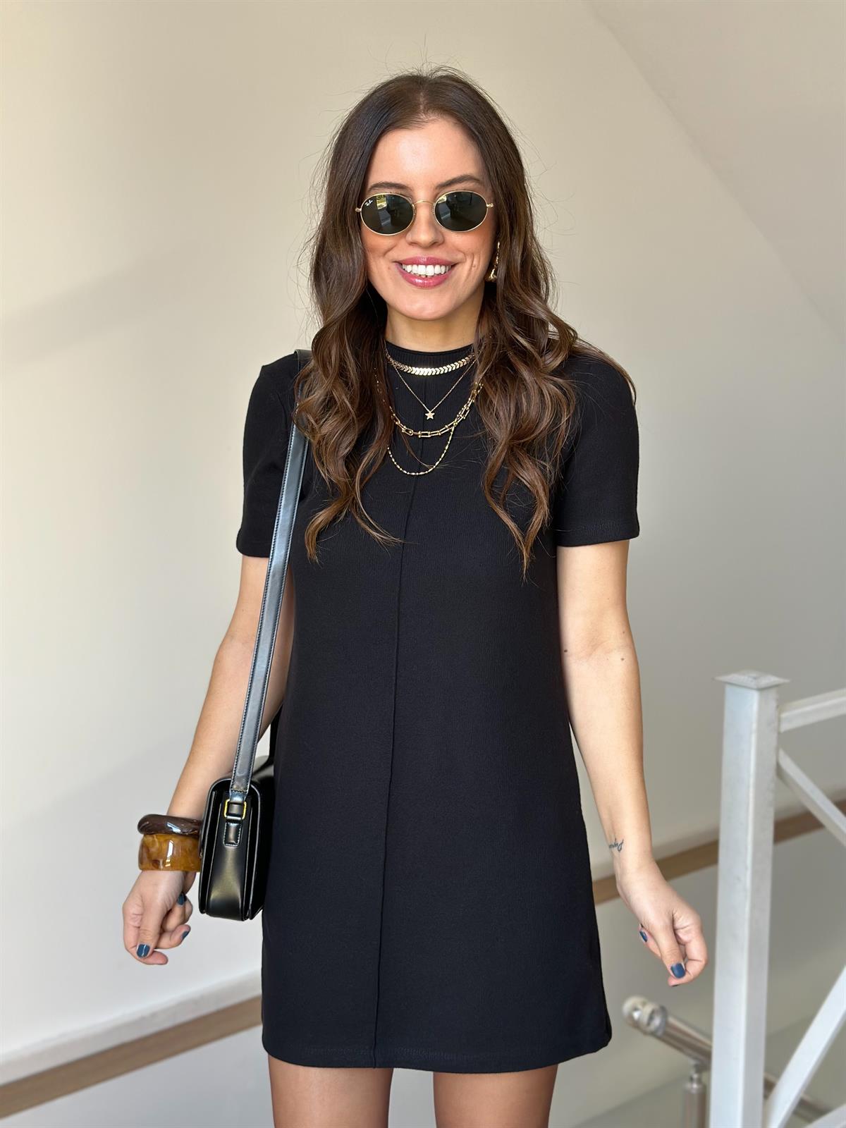 Dilvin Yumuşak Mini Elbise - Siyah