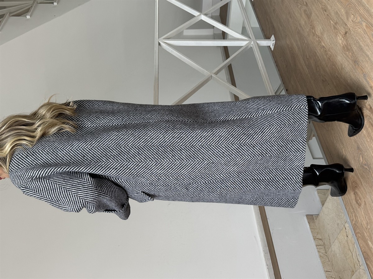 Dinant Kırçıllı Oversize Kaşe Kaban - Beyaz/Siyah