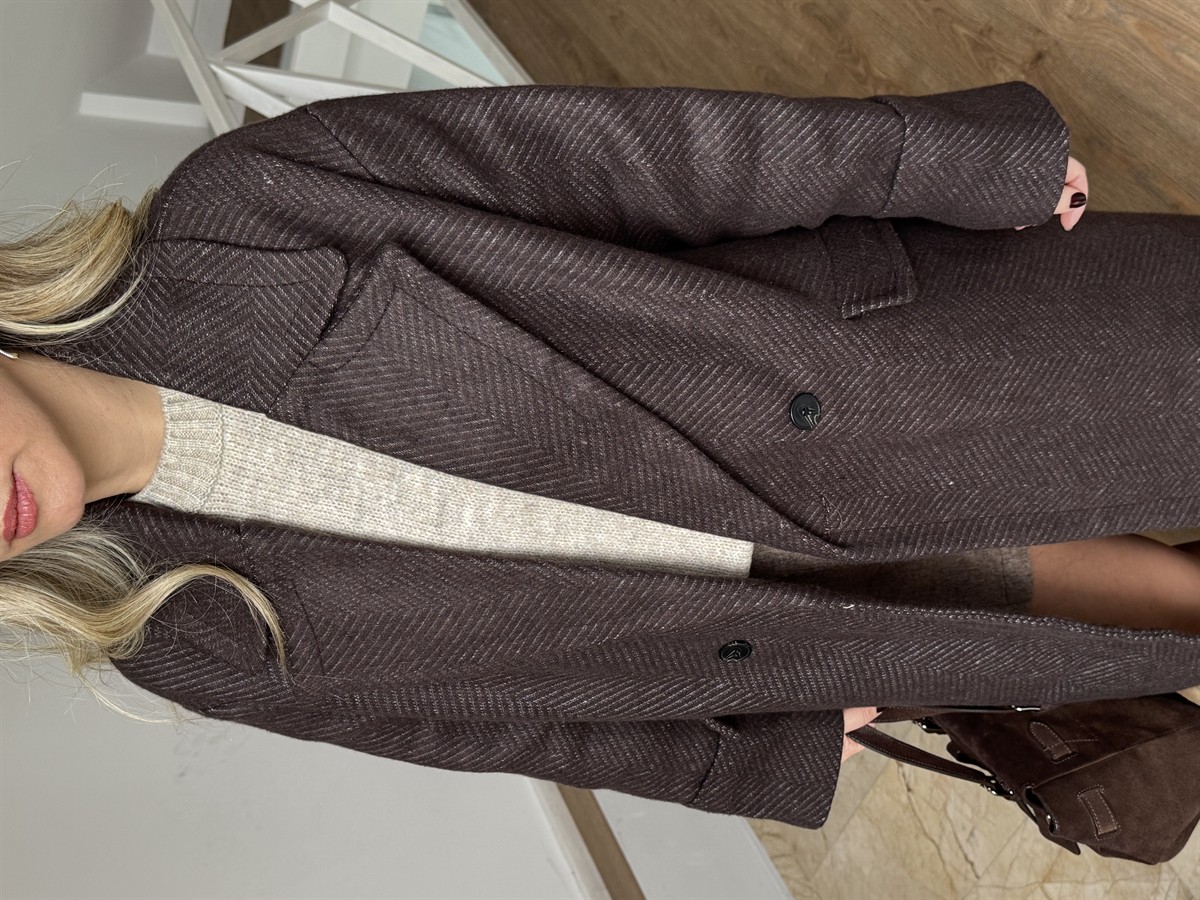 Dinant Kırçıllı Oversize Kaşe Kaban - Kahverengi