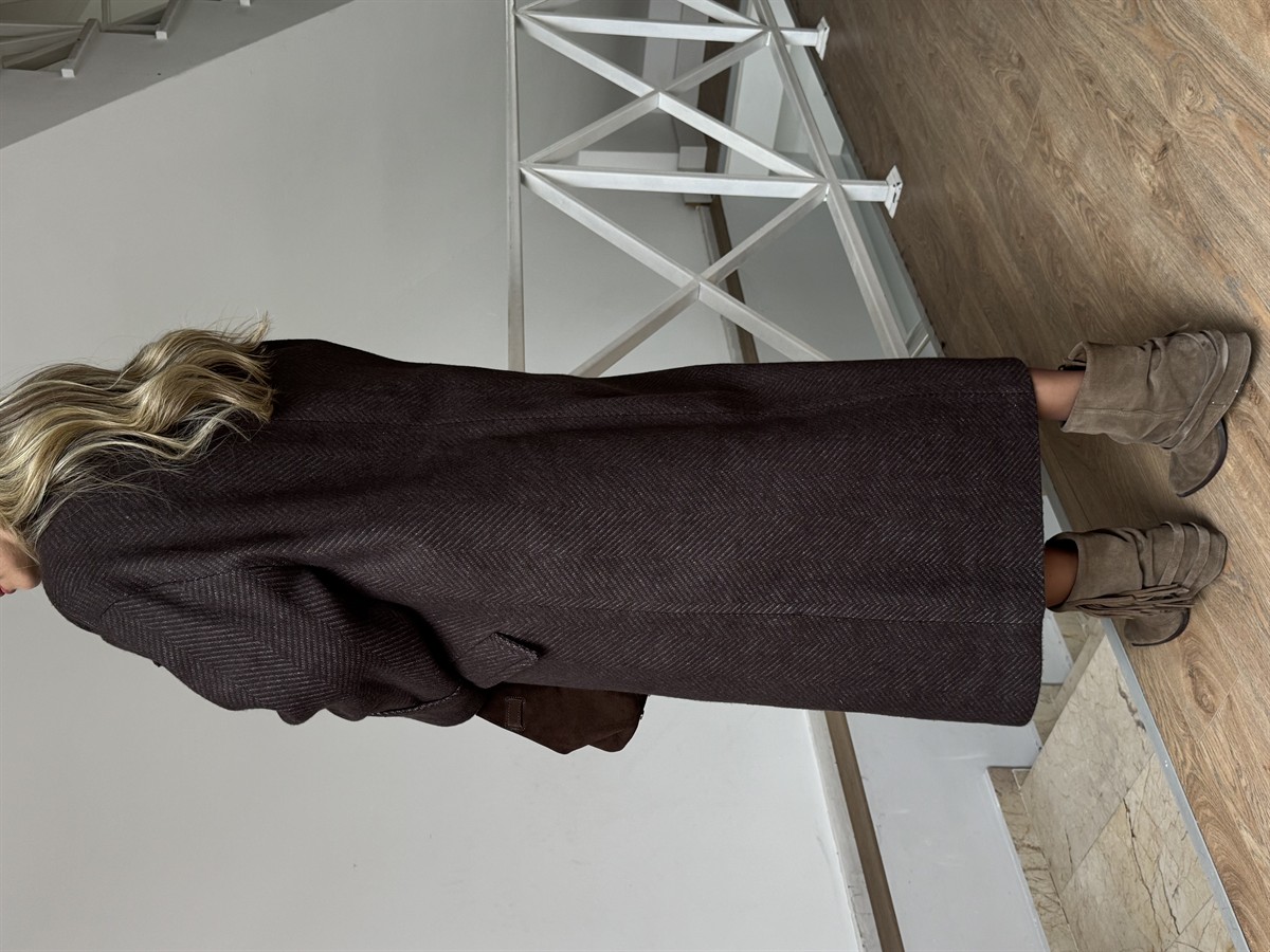 Dinant Kırçıllı Oversize Kaşe Kaban - Kahverengi