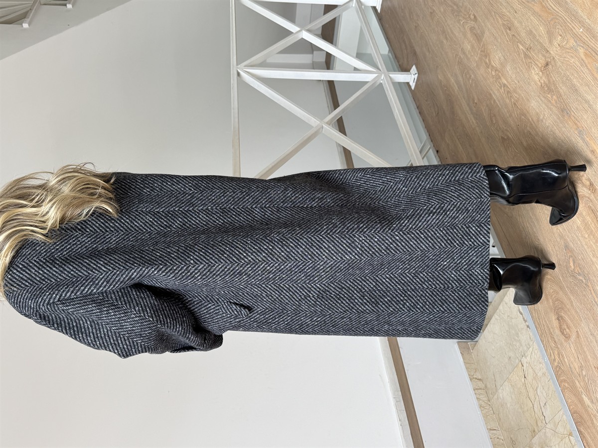 Dinant Kırçıllı Oversize Kaşe Kaban - Siyah/Beyaz