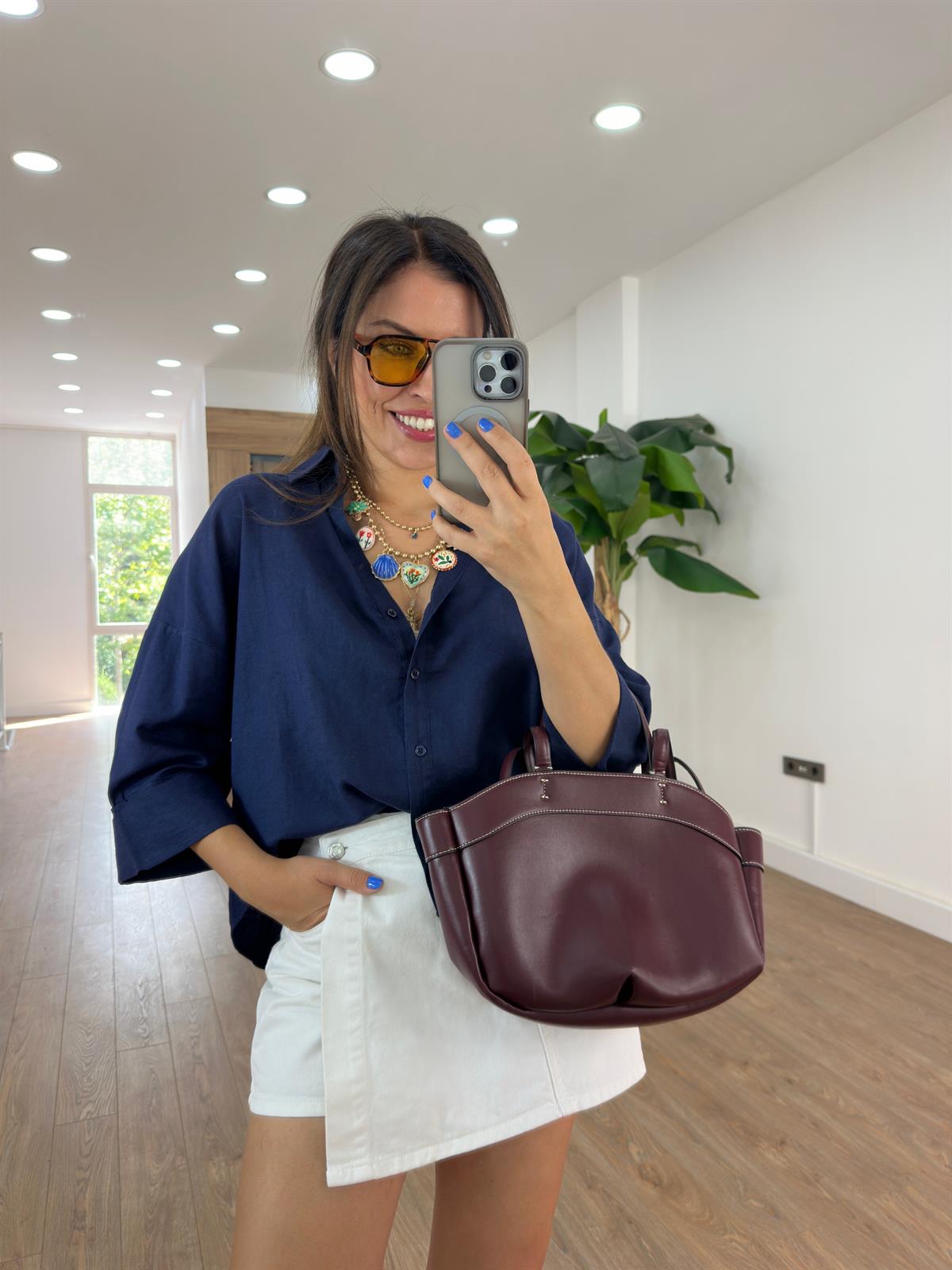 Double Kol Keten Gömlek - Lacivert