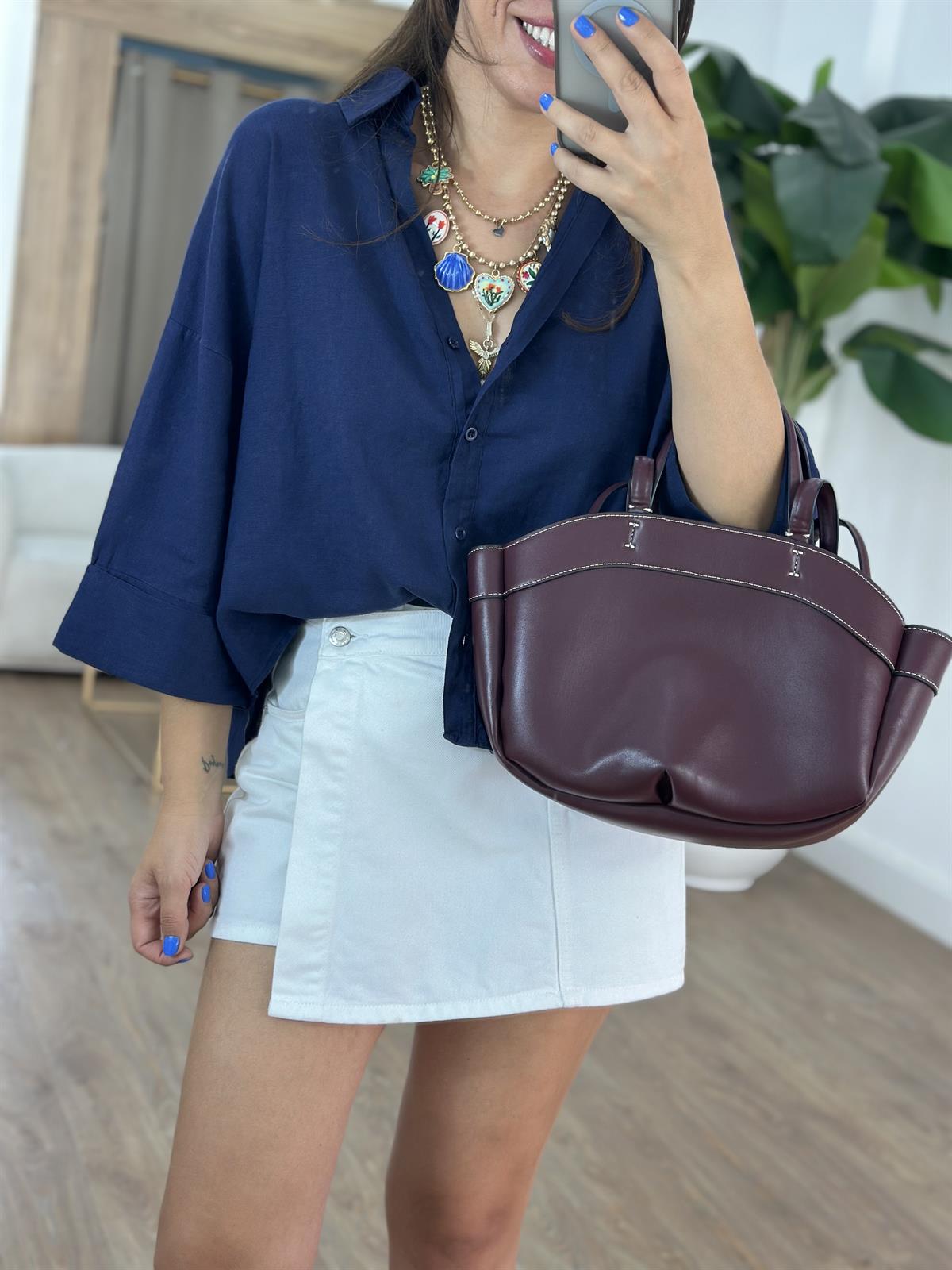 Double Kol Keten Gömlek - Lacivert