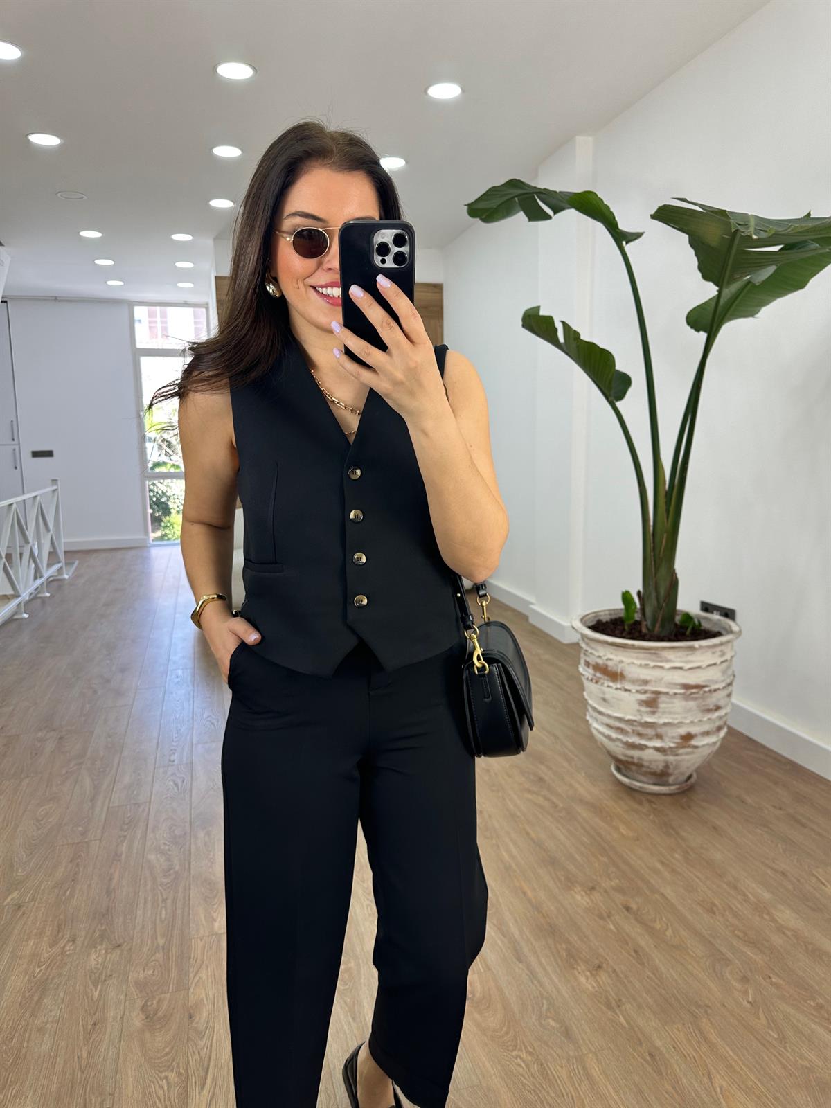 Double Paça Yelekli Takım-Siyah