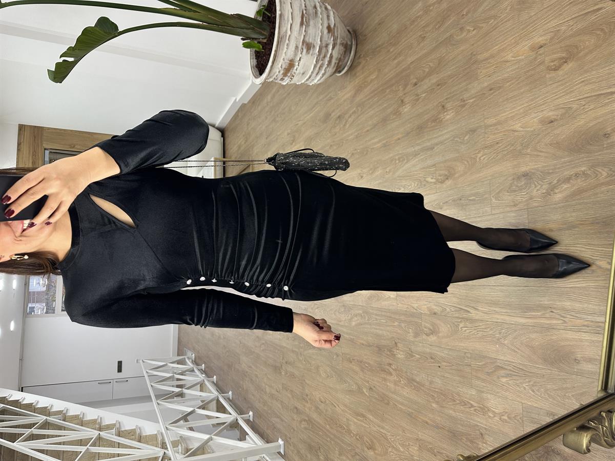 Drapeli Kadife Elbise