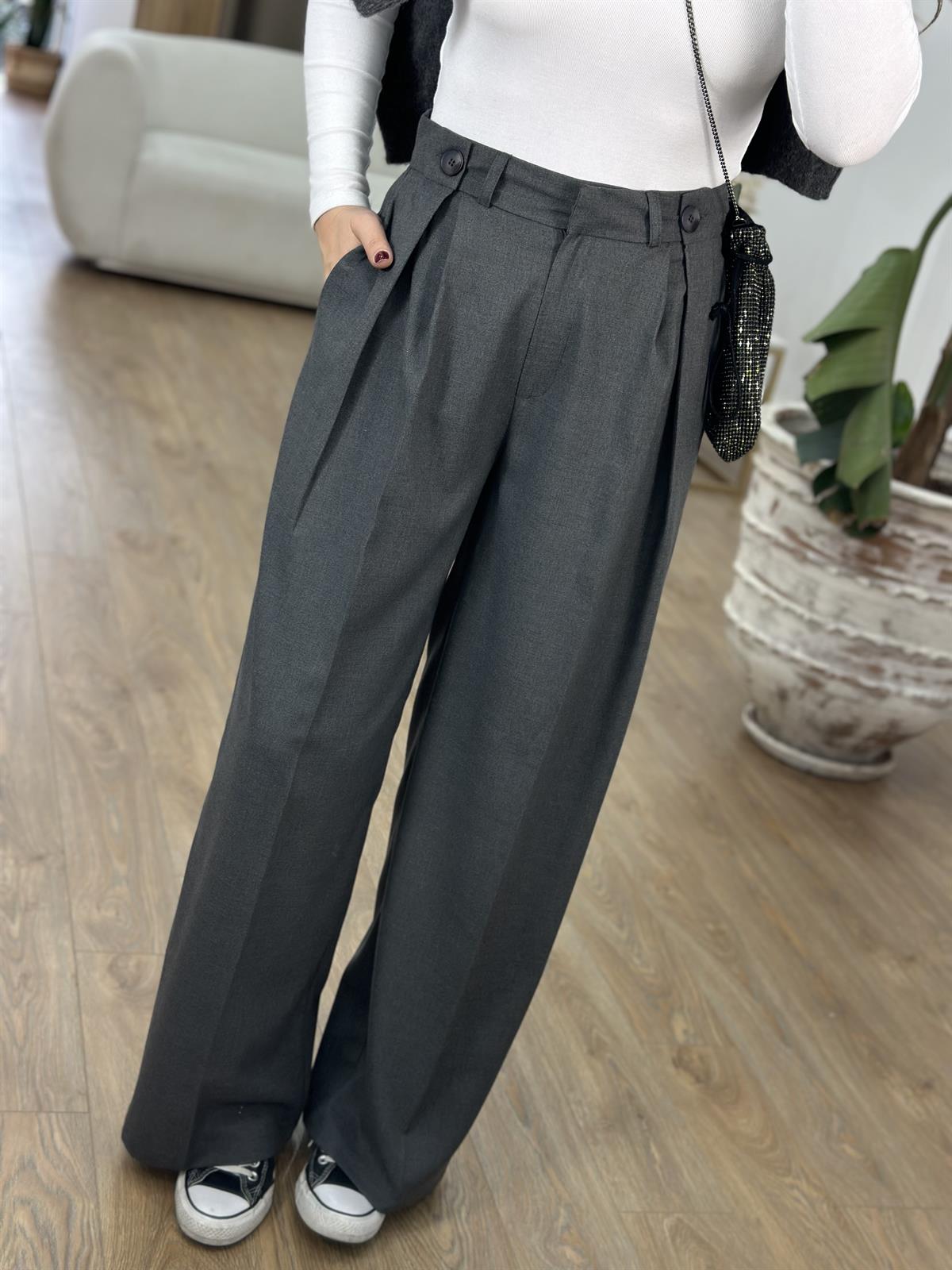 Düğme Detaylı Bol Paça Palazzo - Antrasit